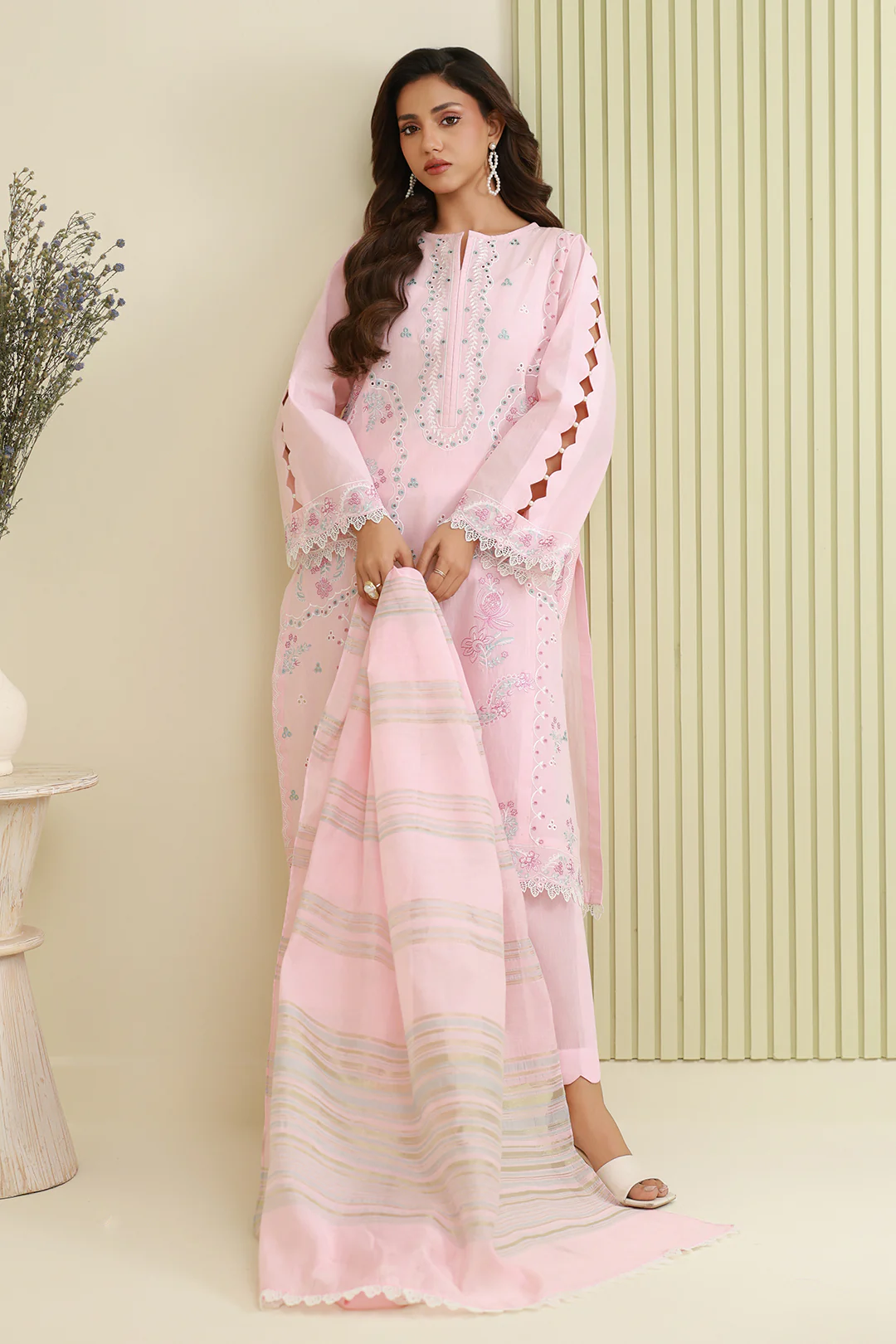 Embroidered Shirt Shalwar Dupatta - 0908 - Image 4