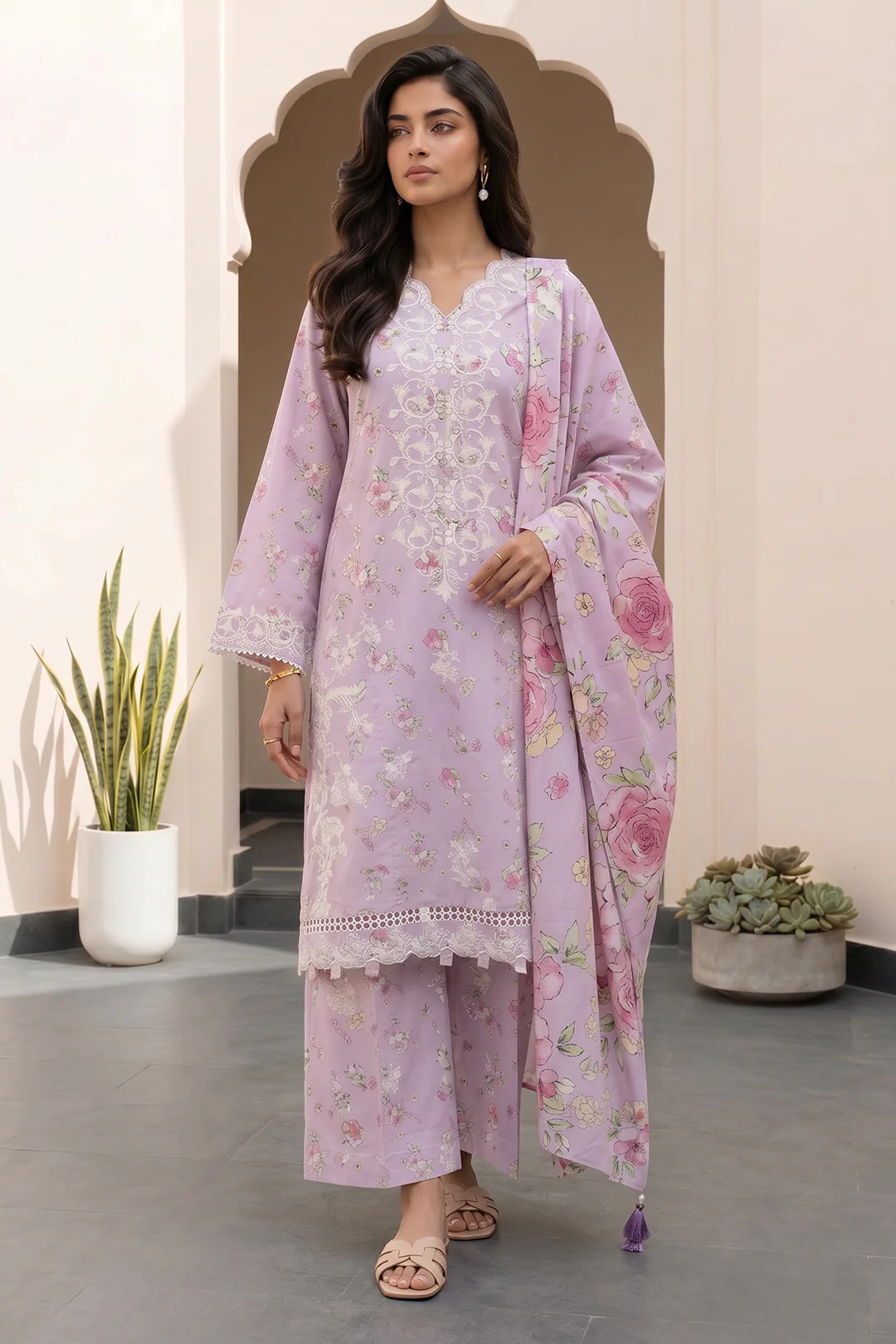 Embroidered Shirt Shalwar Dupatta - 0914 - Image 2