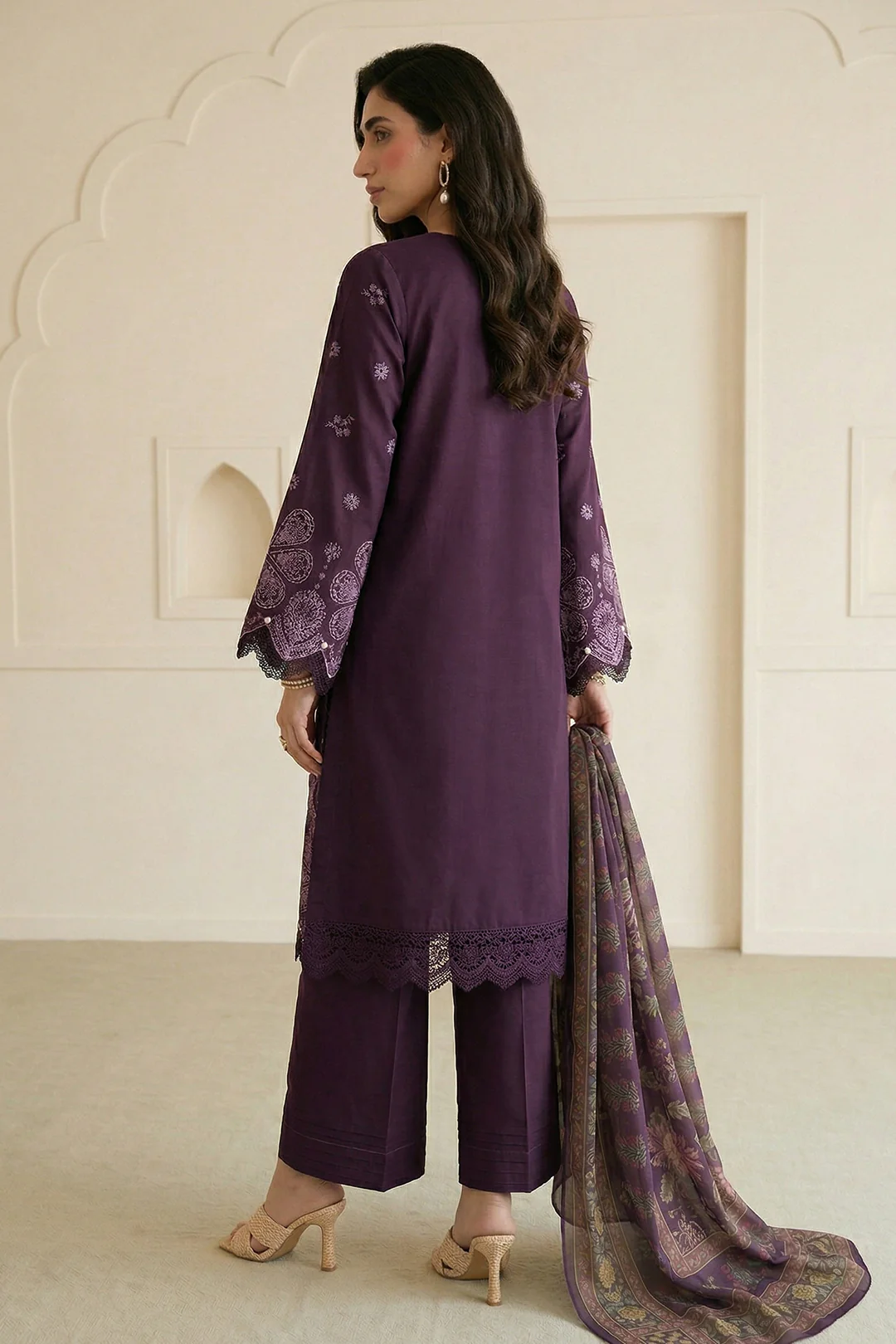 Embroidered Shirt Shalwar Dupatta - 0916 - Image 7