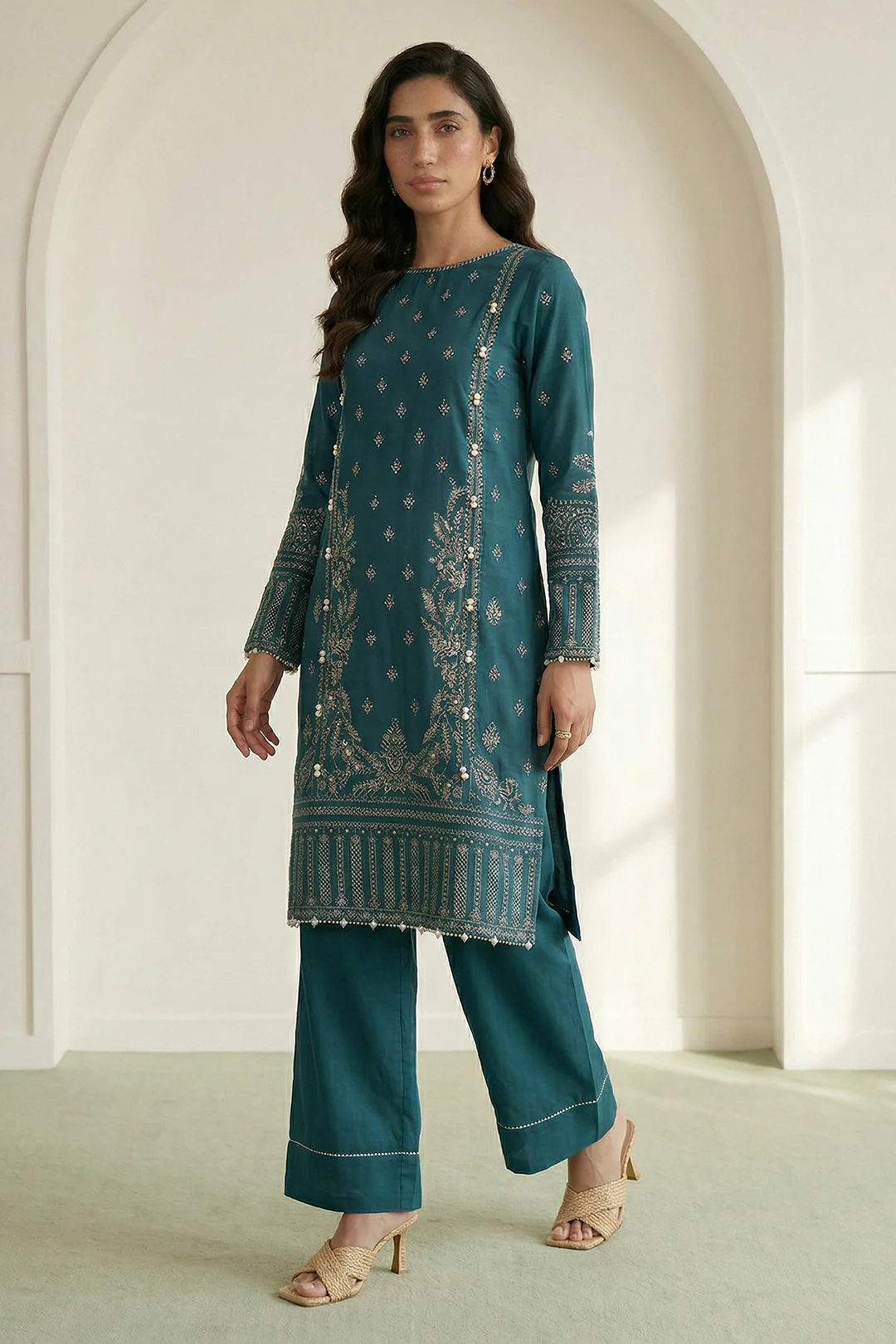 Embroidered Shirt Shalwar Dupatta - 0918 - Image 3