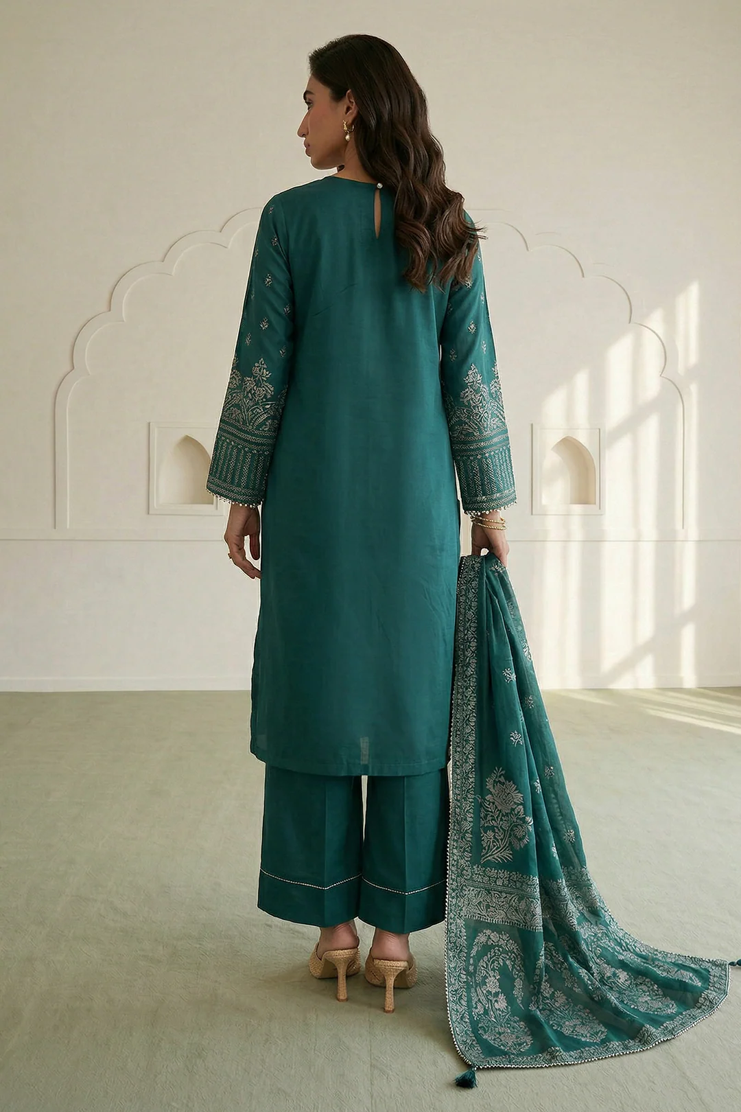 Embroidered Shirt Shalwar Dupatta - 0918 - Image 7