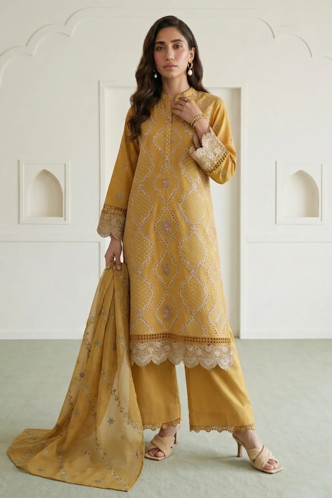 Embroidered Shirt Shalwar Dupatta - 0920 - Image 2