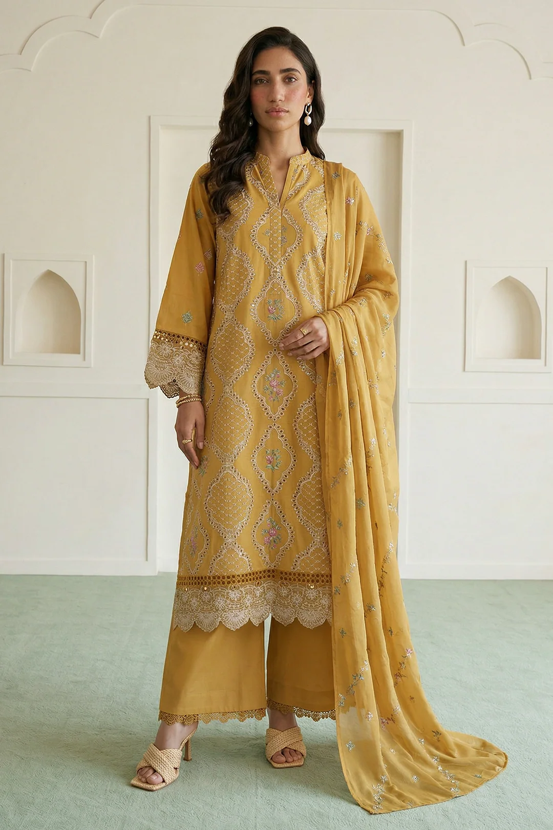 Embroidered Shirt Shalwar Dupatta - 0920 - Image 3