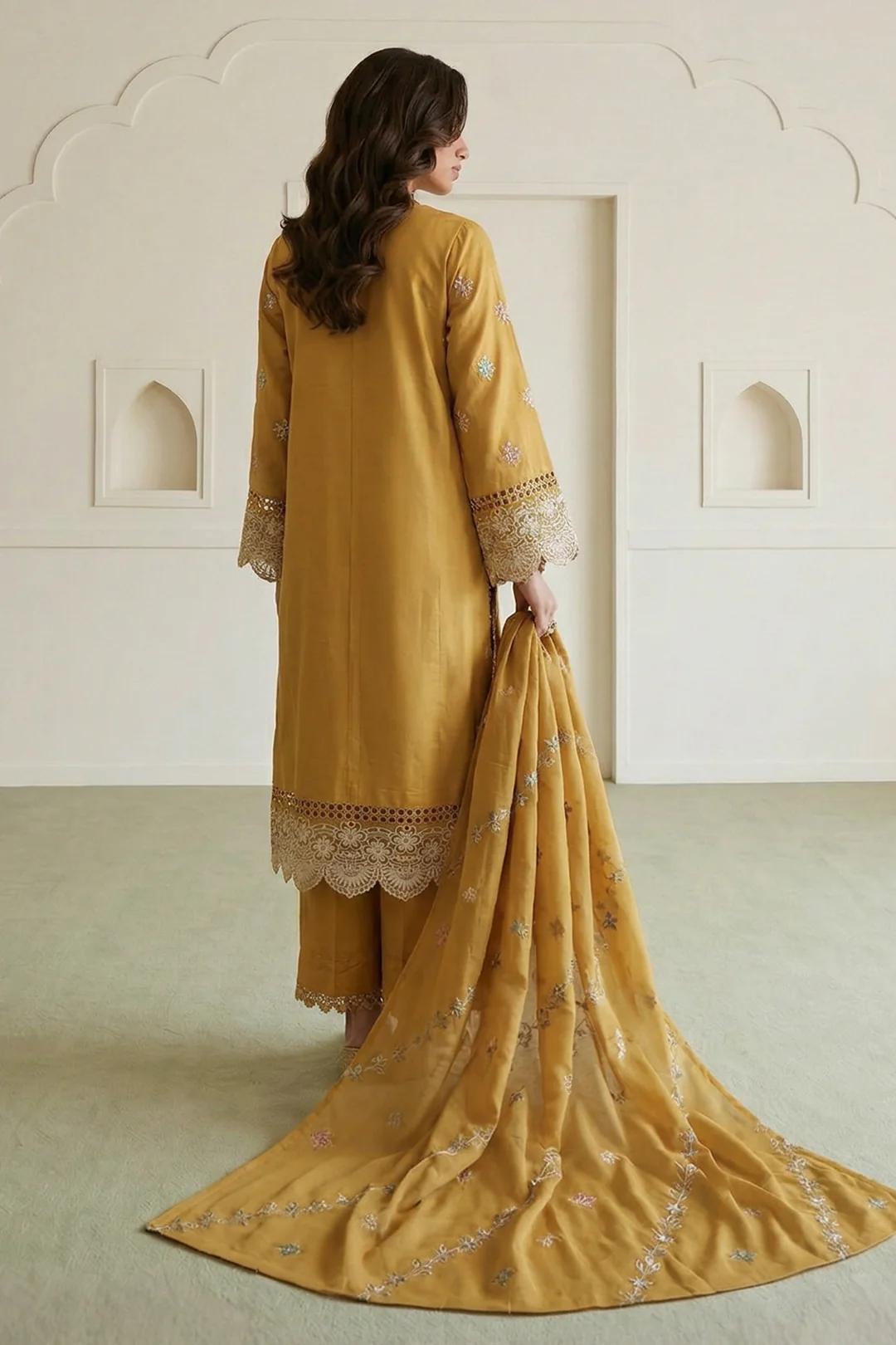Embroidered Shirt Shalwar Dupatta - 0920 - Image 7