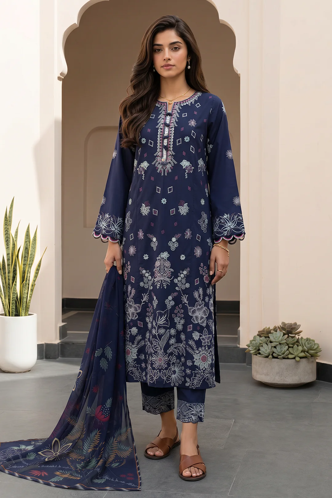 Embroidered Shirt Shalwar Dupatta - 0978 - Image 2