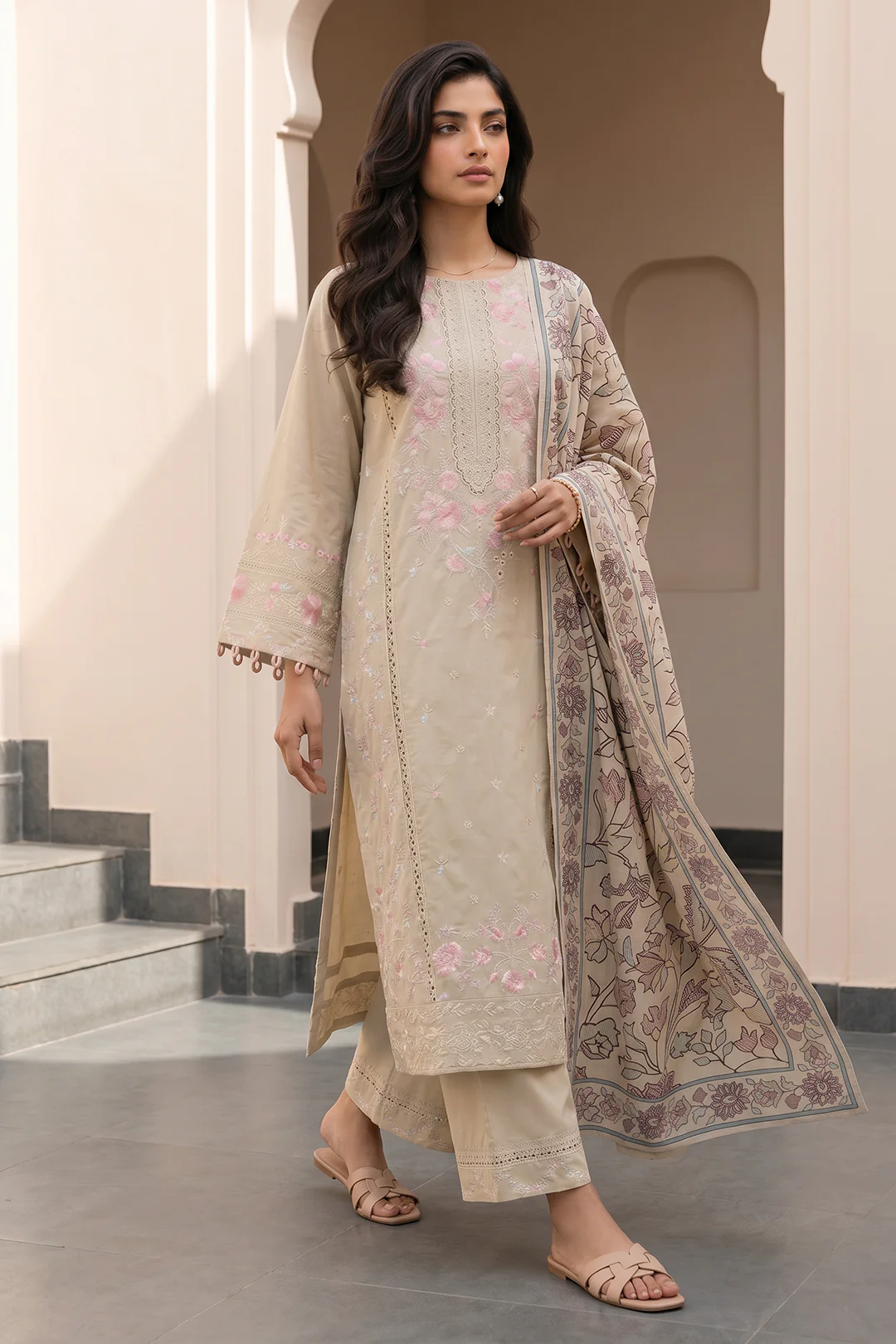 Embroidered Shirt Shalwar Dupatta - 0986 - Image 2