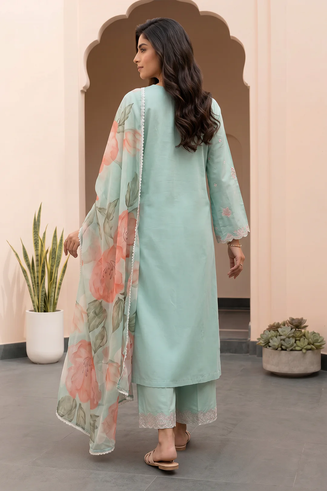 Embroidered Shirt Shalwar Dupatta - 1048 - Image 6