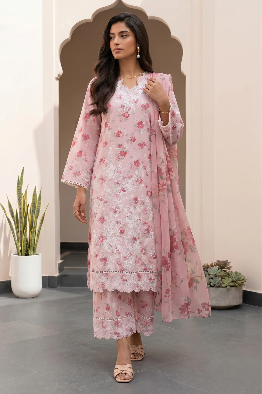 Embroidered Shirt Shalwar Dupatta - 1052 - Image 2