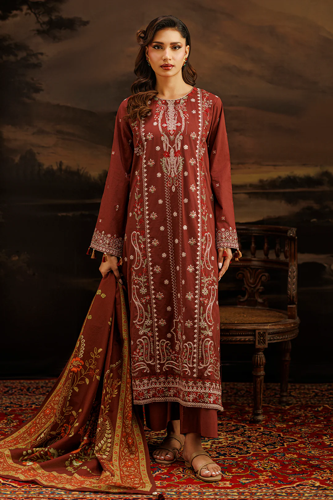 Embroidered Shirt Shalwar Dupatta - 1056 - Image 7