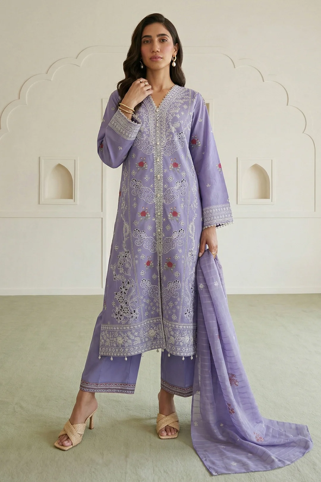 Embroidered Shirt Shalwar Dupatta - 1058 - Image 2