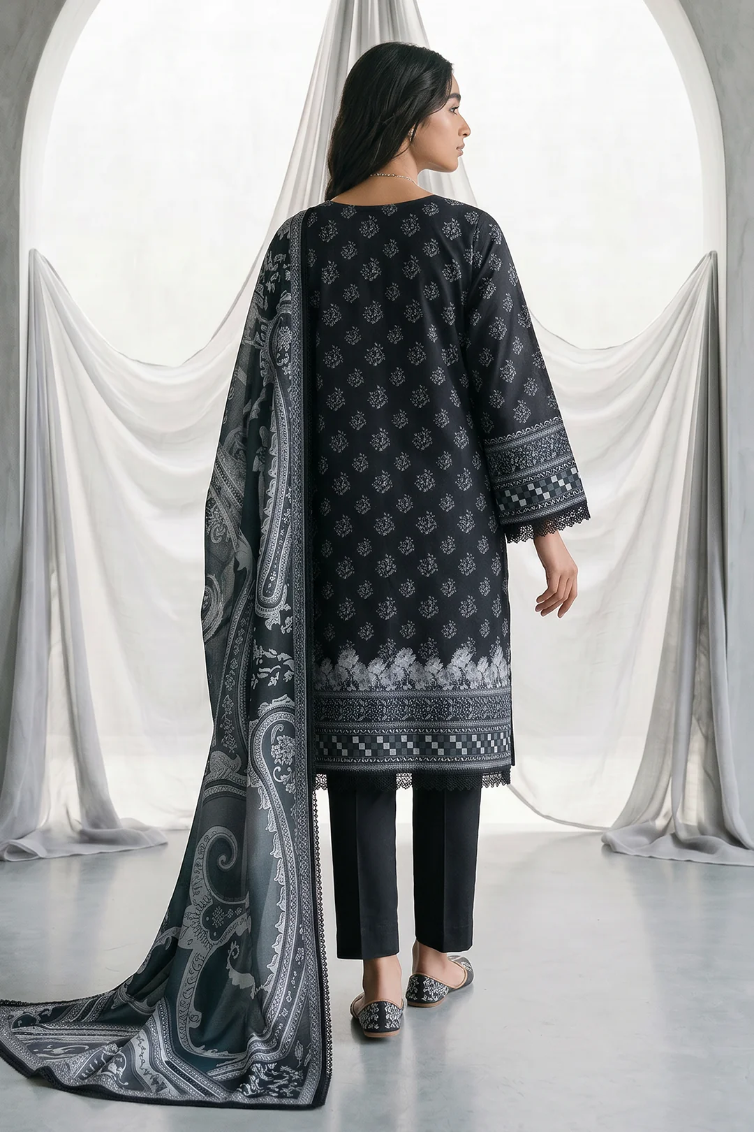 Embroidered Shirt Shalwar Dupatta - 1103 - Image 6