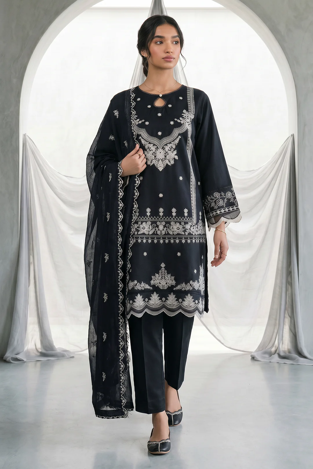 Embroidered Shirt Shalwar Dupatta - 1105 - Image 3
