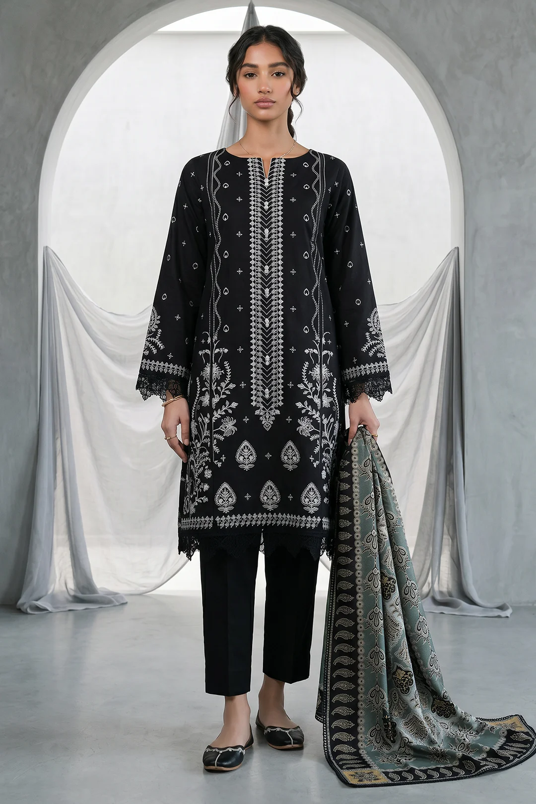 Embroidered Shirt Shalwar Dupatta - 1166 - Image 3