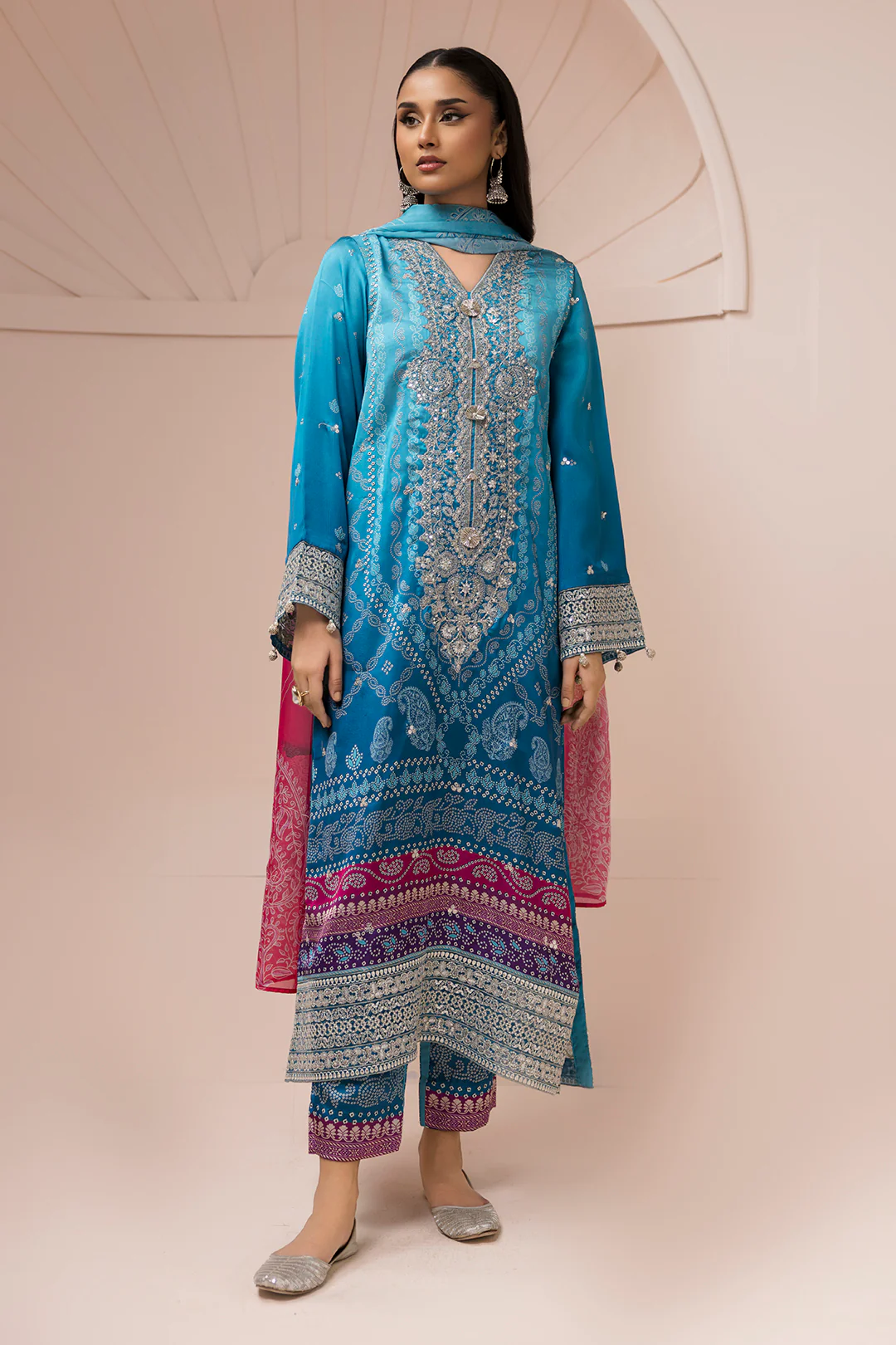Embroidered Shirt Shalwar Dupatta - 1182 - Image 4