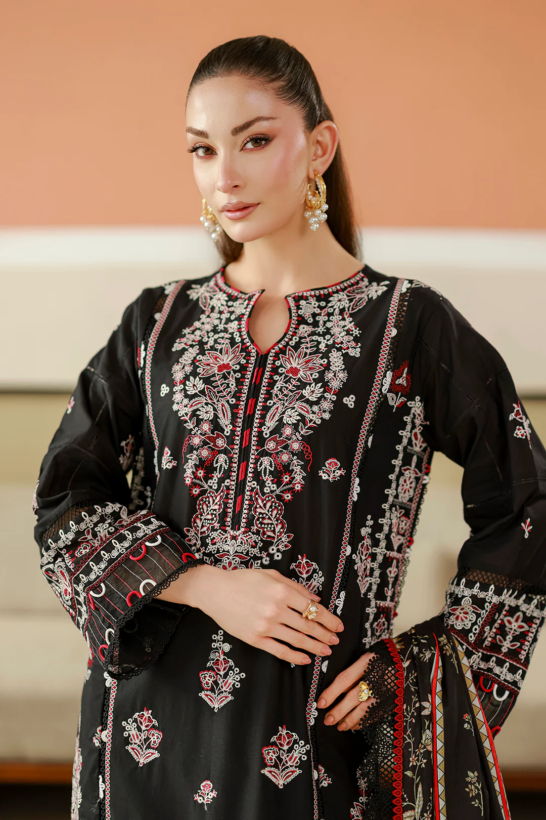 Embroidered Shirt Shalwar Dupatta - 4076 - Image 2