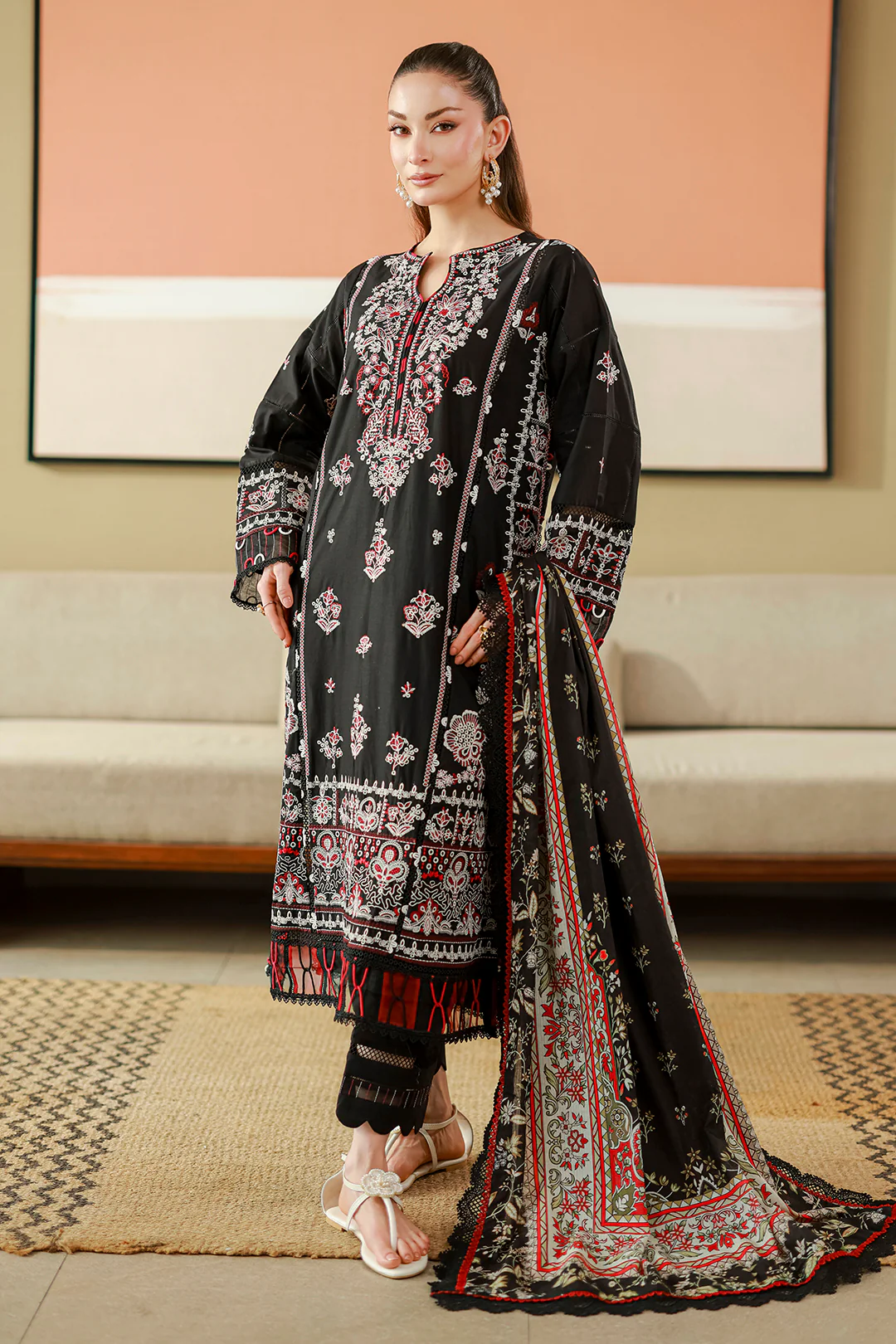 Embroidered Shirt Shalwar Dupatta - 4076 - Image 3
