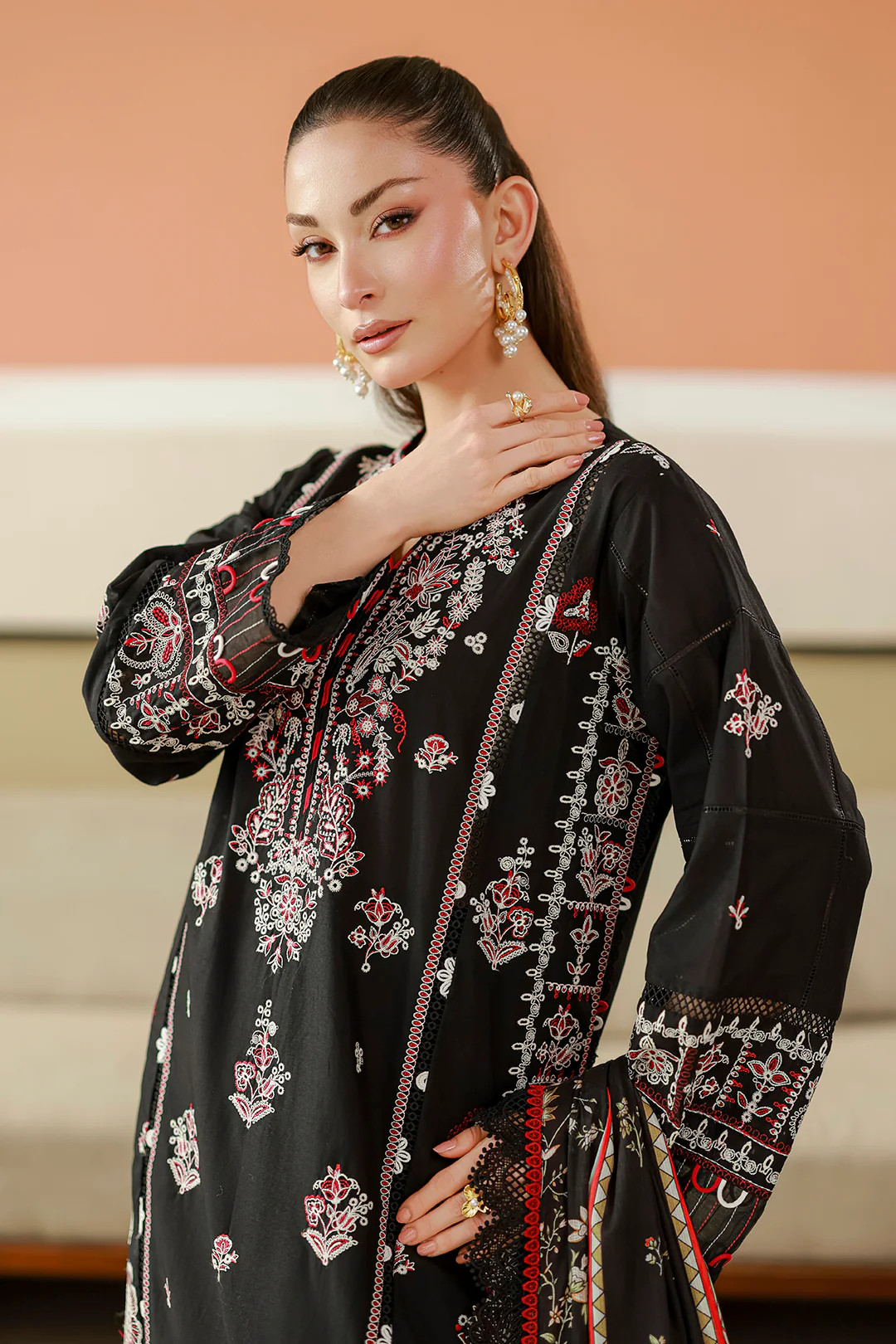Embroidered Shirt Shalwar Dupatta - 4076 - Image 4