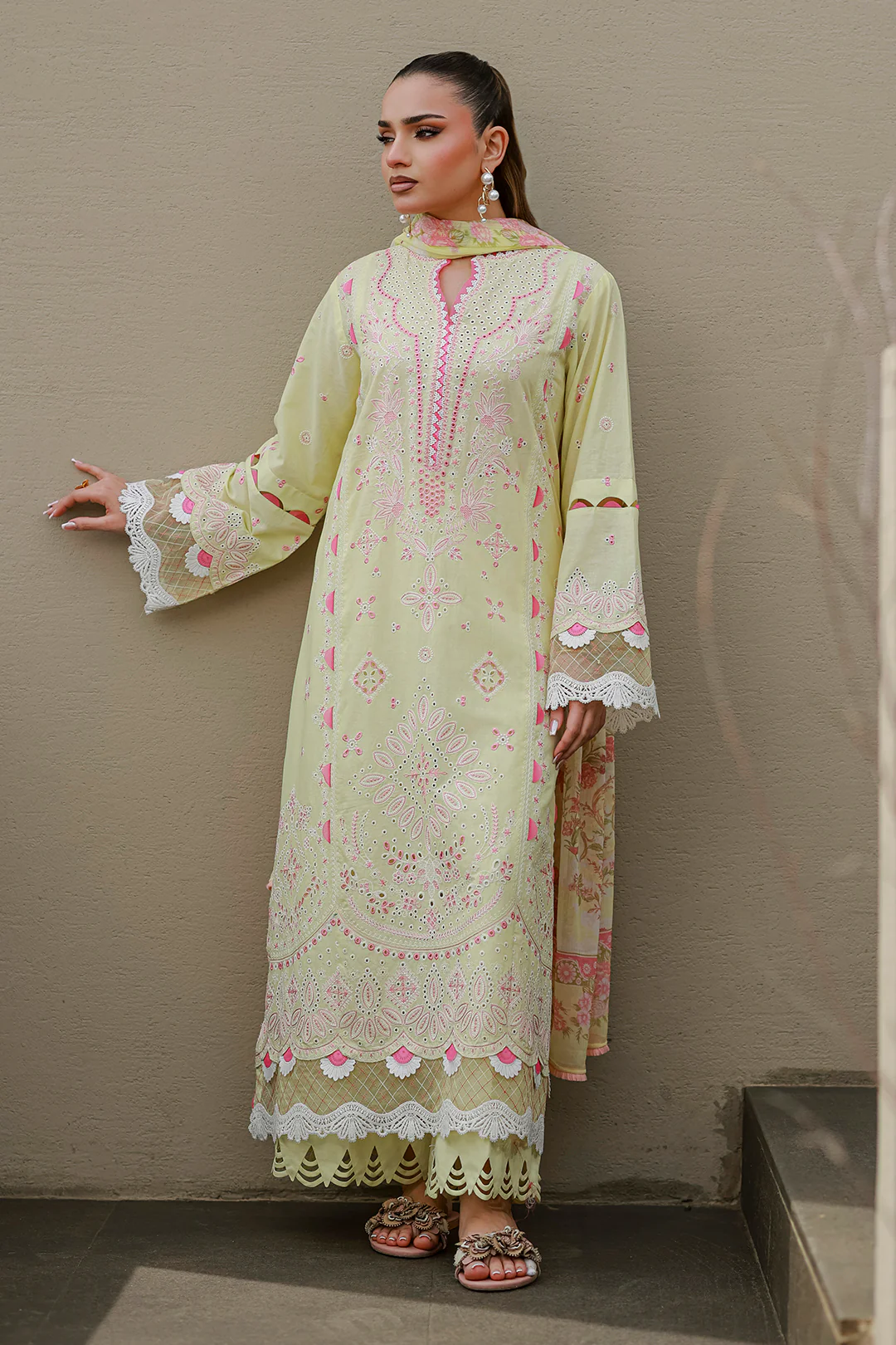 Embroidered Shirt Shalwar Dupatta - 4077 - Image 3