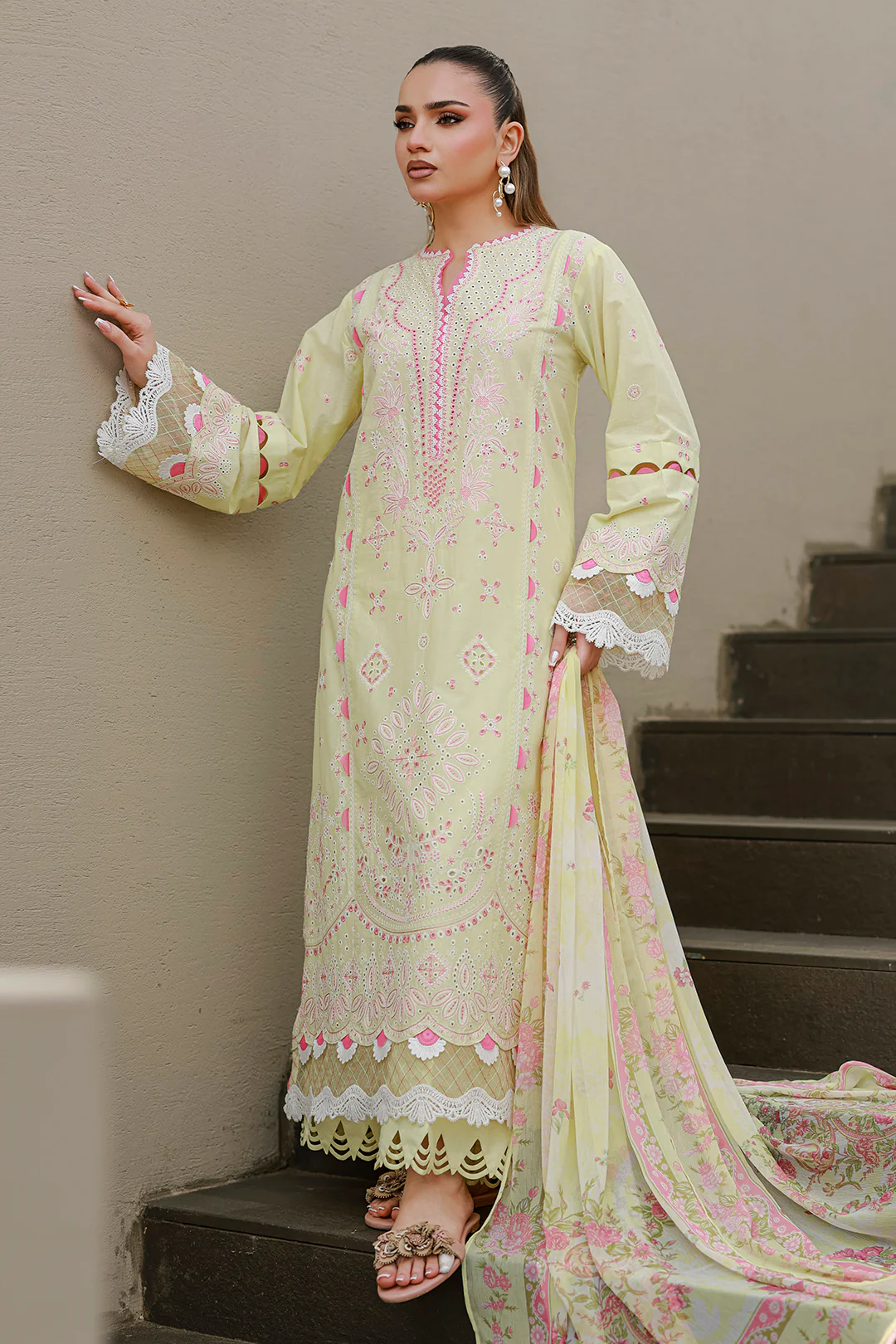 Embroidered Shirt Shalwar Dupatta - 4077 - Image 7