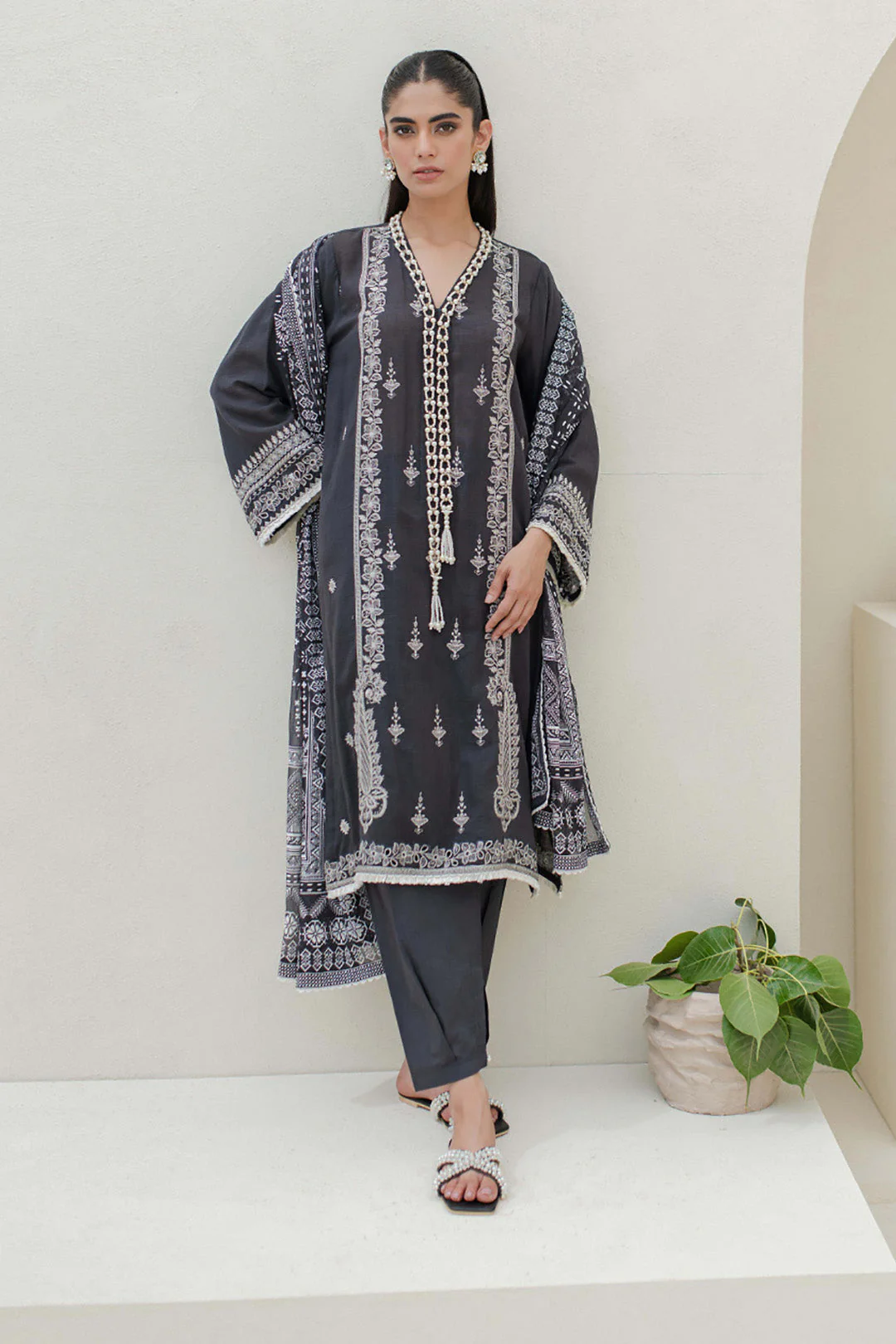 Embroidered Shirt Shalwar Dupatta - 0700 - Image 2