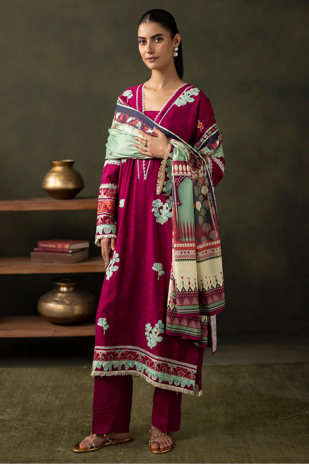Embroidered Shirt Shalwar Dupatta - 0235 - Image 6
