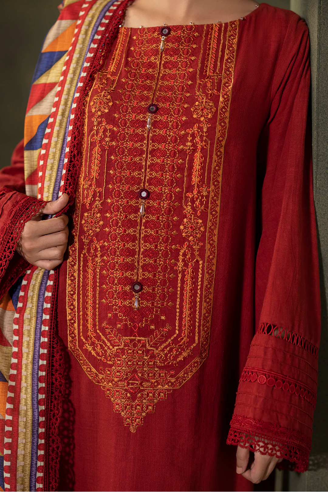 Embroidered Shirt Shalwar Dupatta - 0237 - Image 4