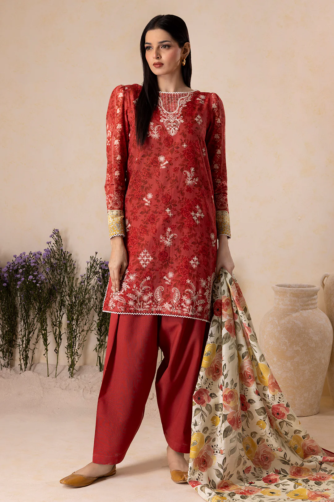 Embroidered Shirt Shalwar Dupatta - 0156 - Image 4