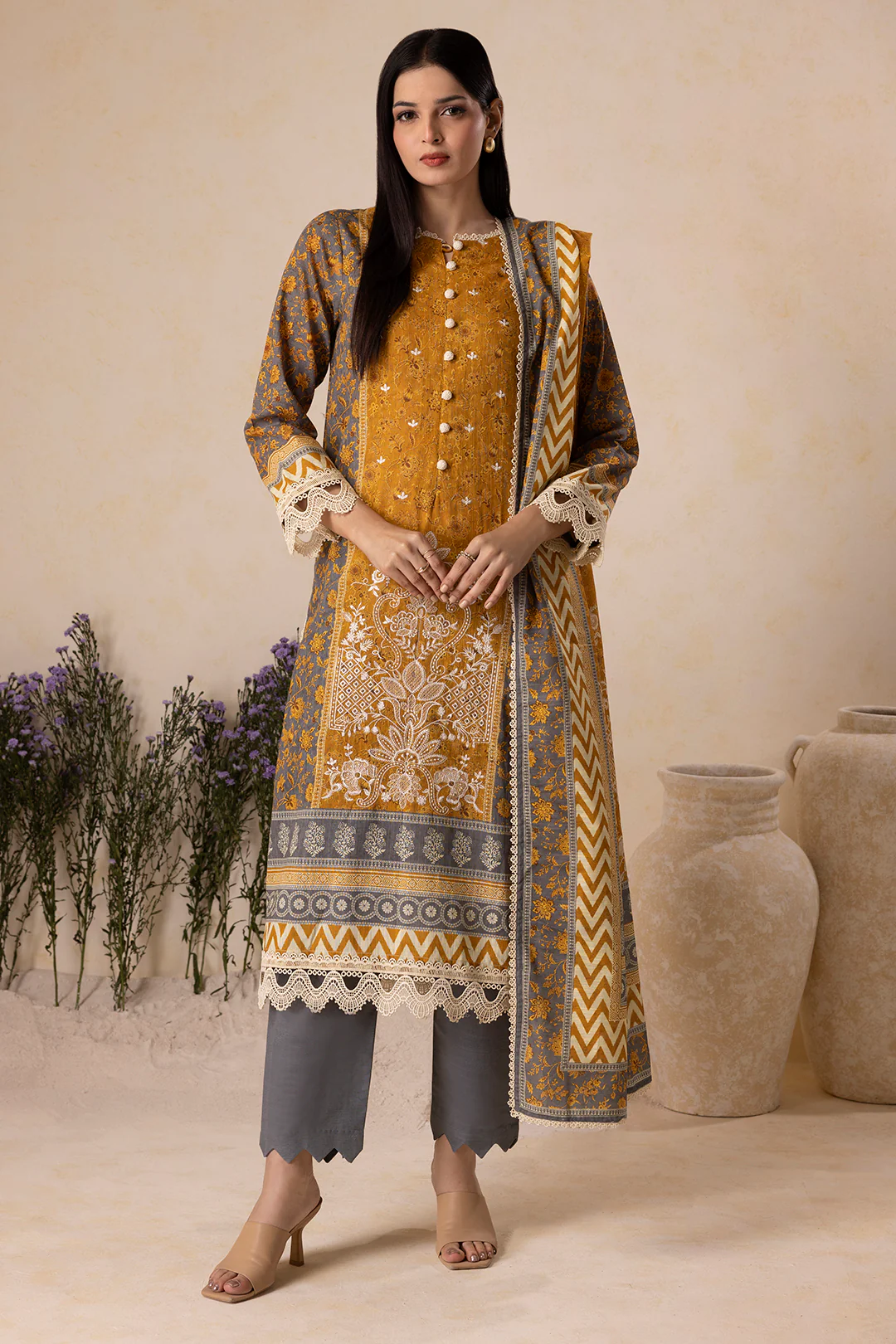 Embroidered Shirt Shalwar Dupatta - 0158 - Image 10