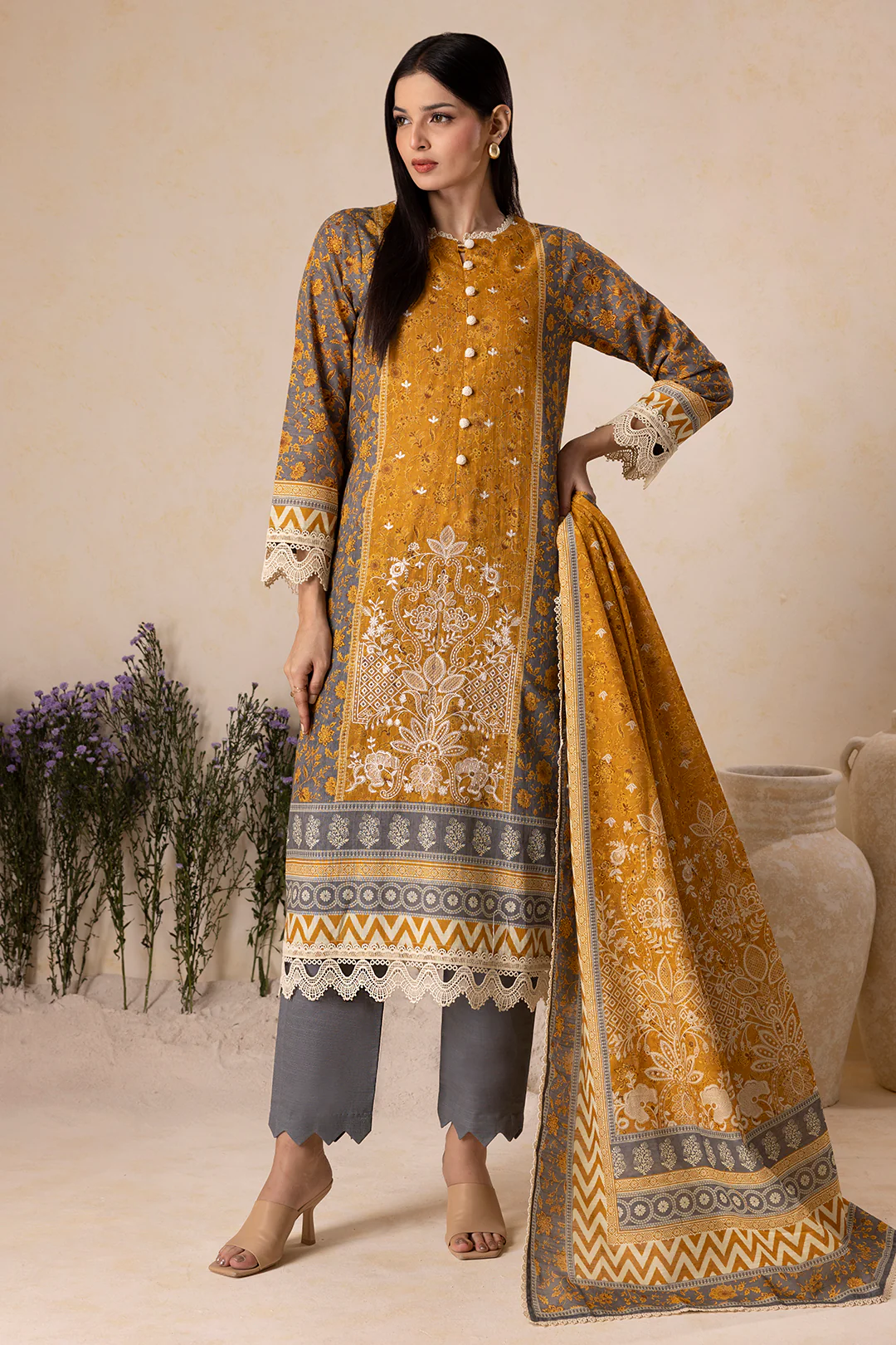 Embroidered Shirt Shalwar Dupatta - 0158 - Image 4