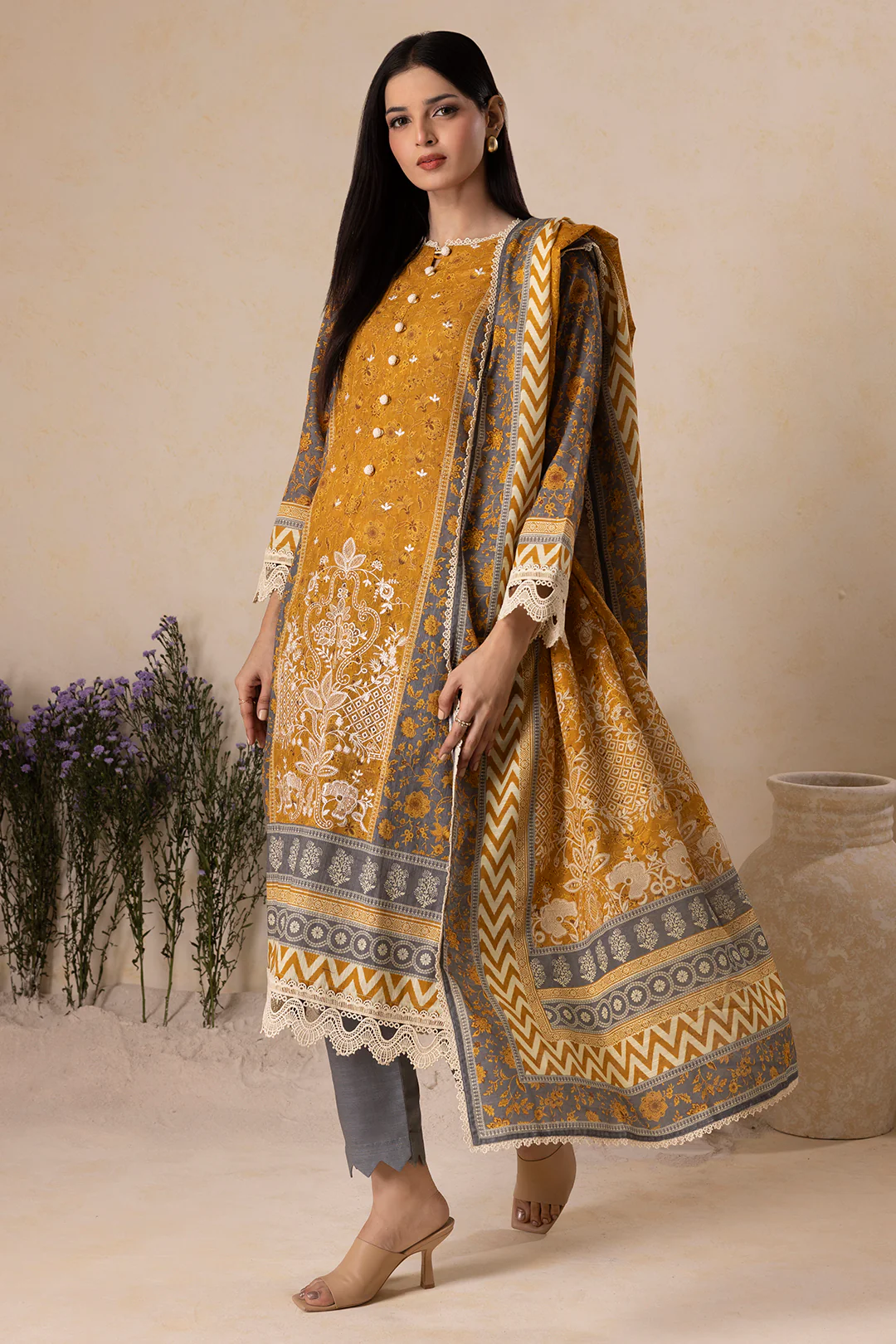Embroidered Shirt Shalwar Dupatta - 0158 - Image 6