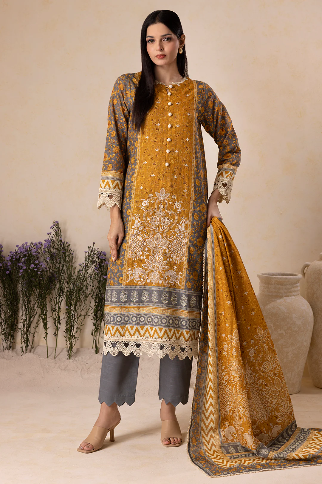 Embroidered Shirt Shalwar Dupatta - 0158 - Image 7