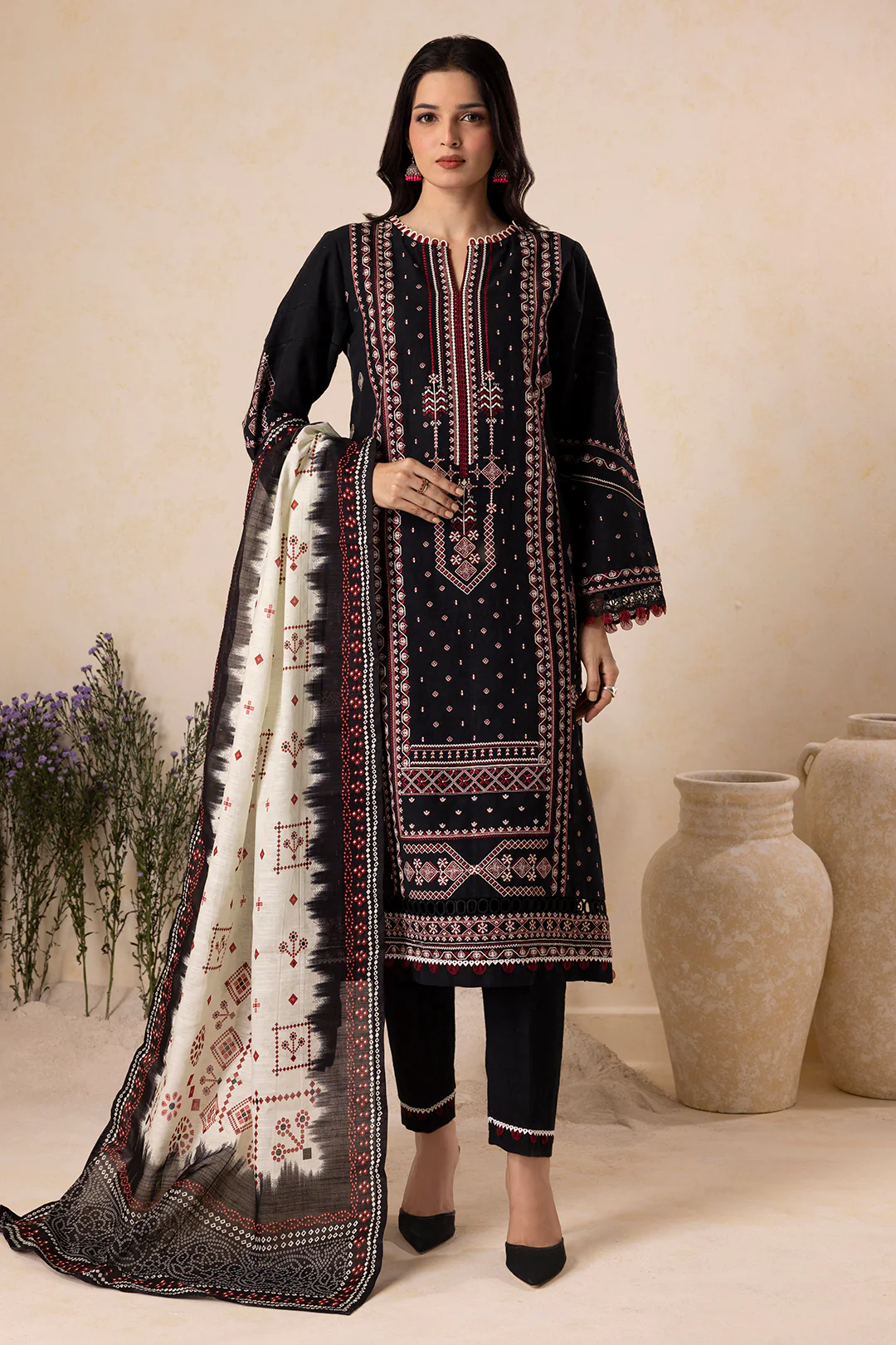 Embroidered Shirt Shalwar Dupatta - 0166 - Image 4