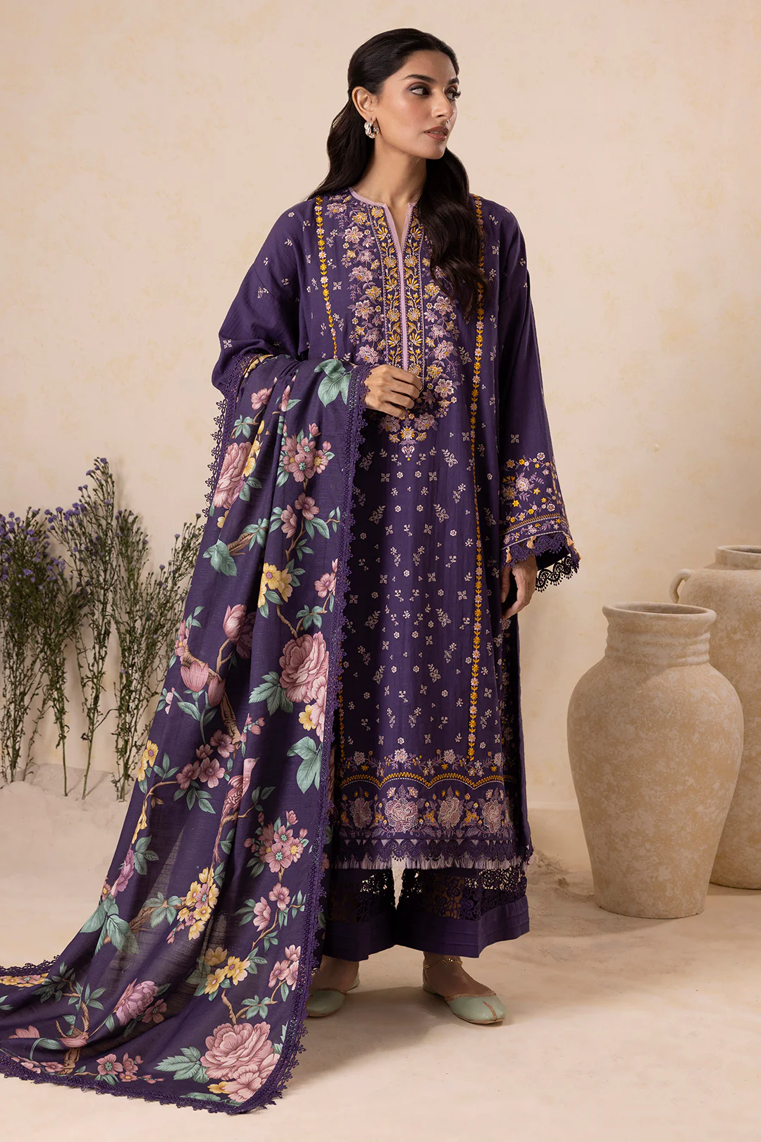 Embroidered Shirt Shalwar Dupatta - 0173 - Image 4