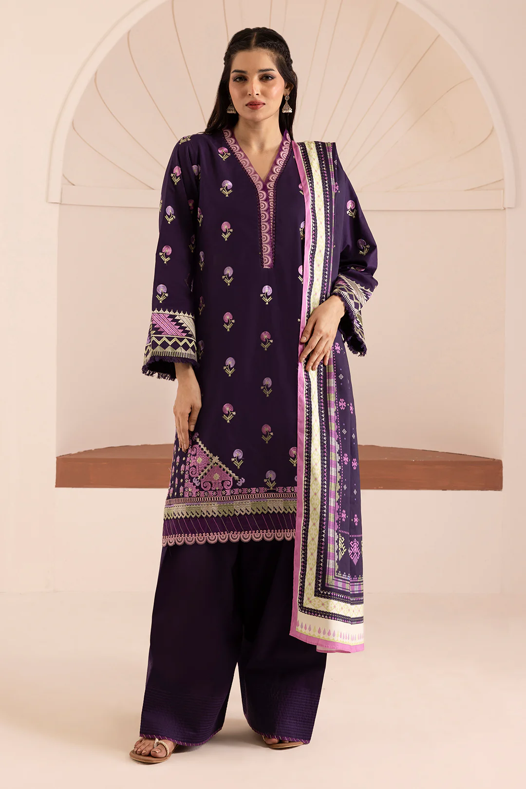 Embroidered Shirt Shalwar Dupatta - 0261 - Image 2
