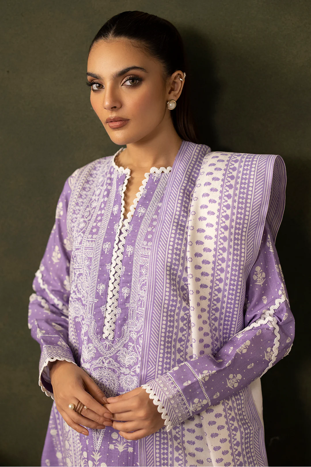 Embroidered Shirt Shalwar Shawl - 0222 - Image 2