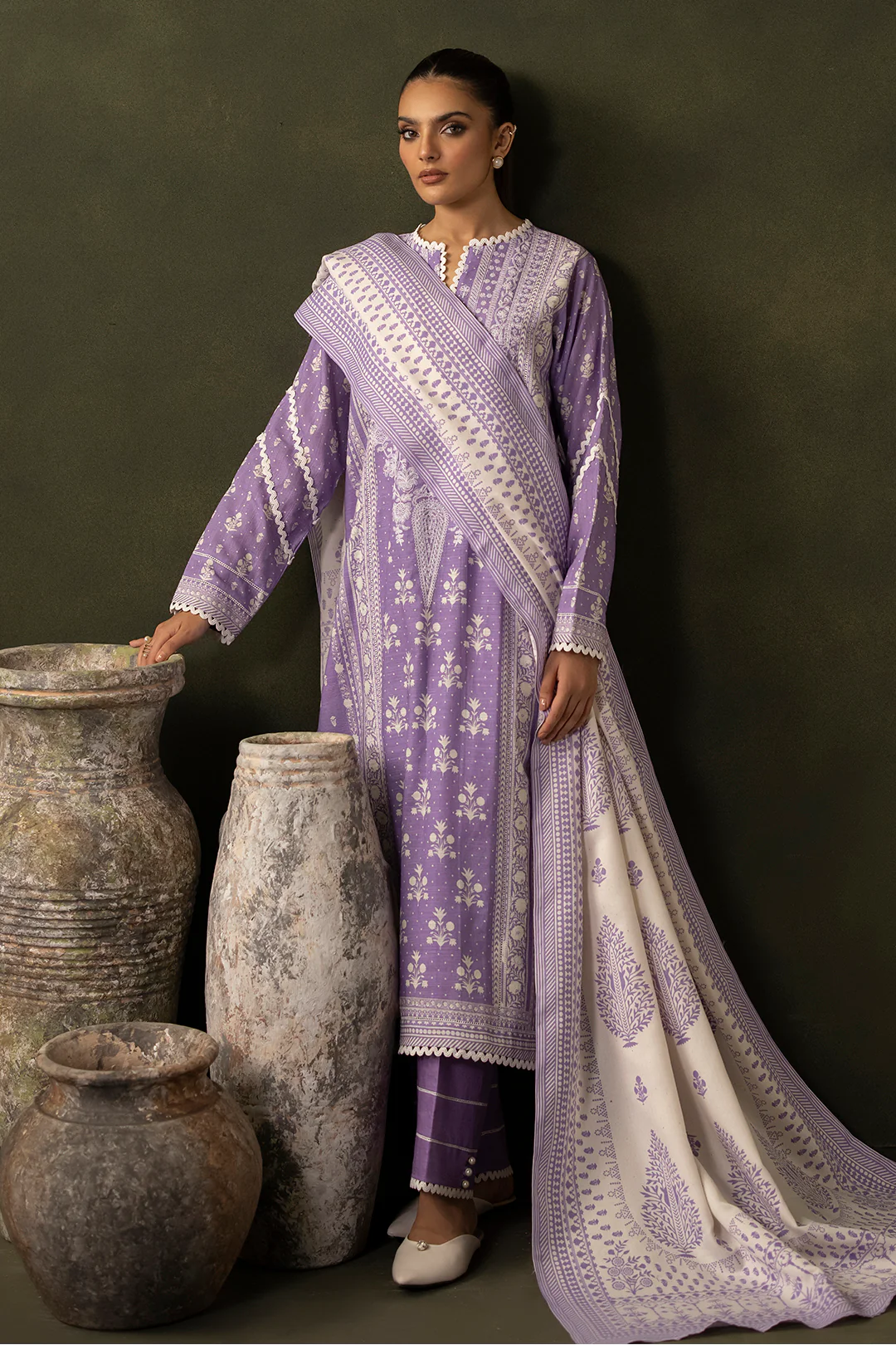 Embroidered Shirt Shalwar Shawl - 0222 - Image 3