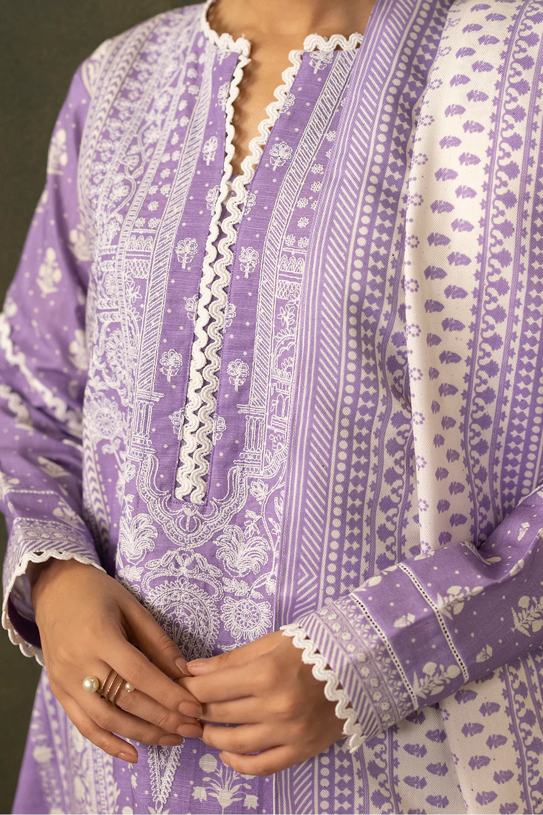 Embroidered Shirt Shalwar Shawl - 0222 - Image 4
