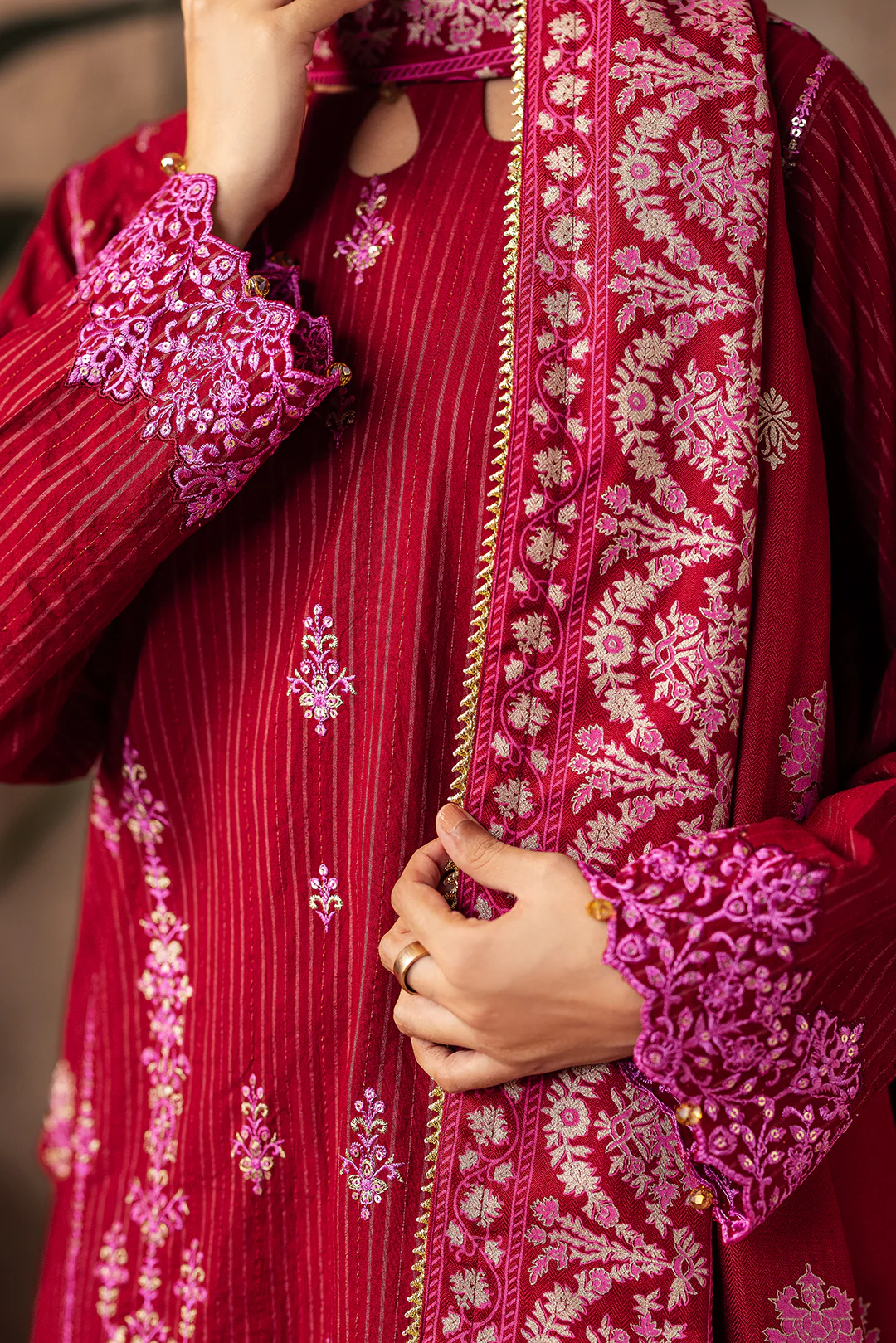 Embroidered Shirt Shalwar Shawl - 0231 - Image 4