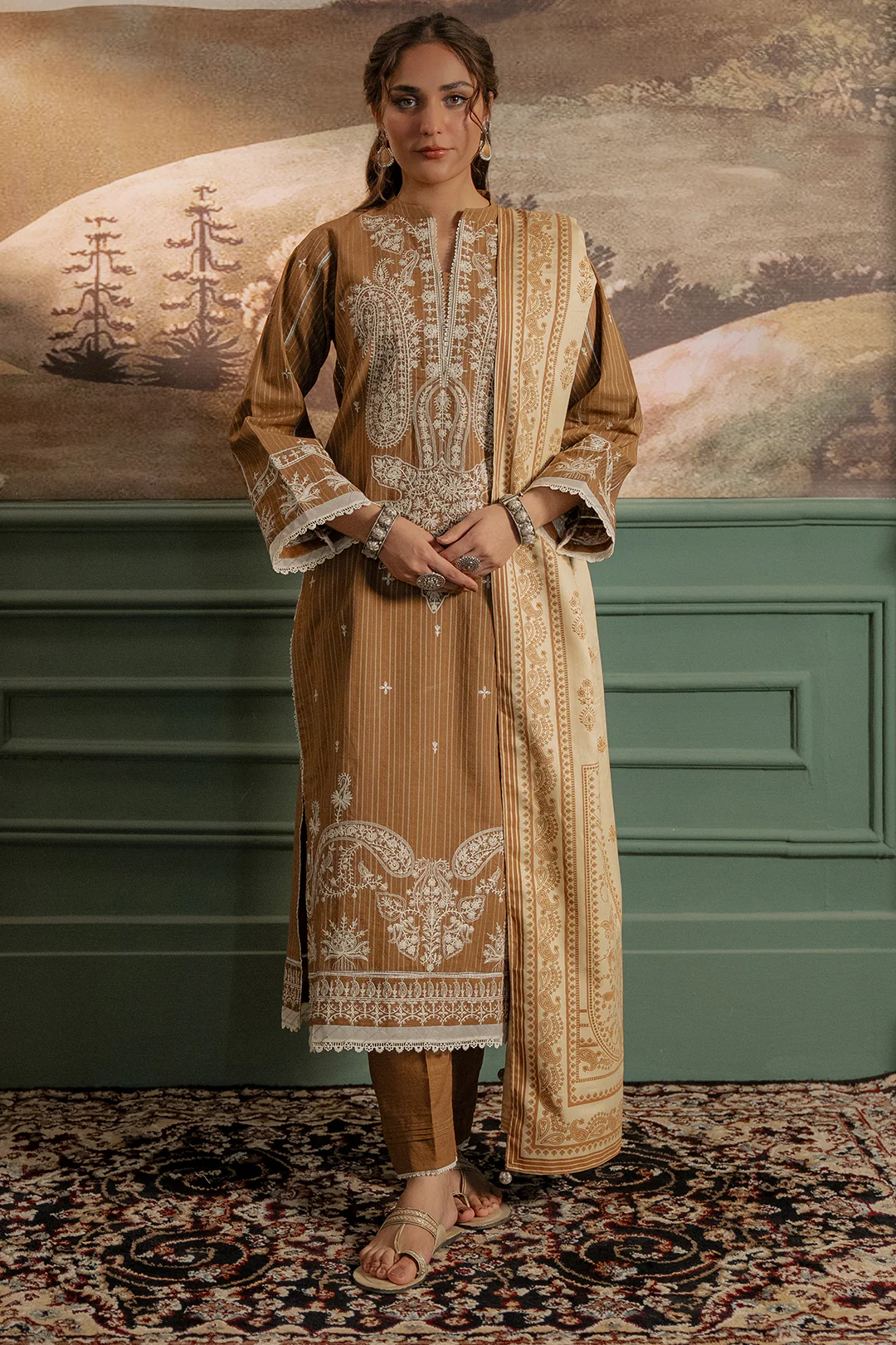 Embroidered Shirt Shalwar Shawl - 0407