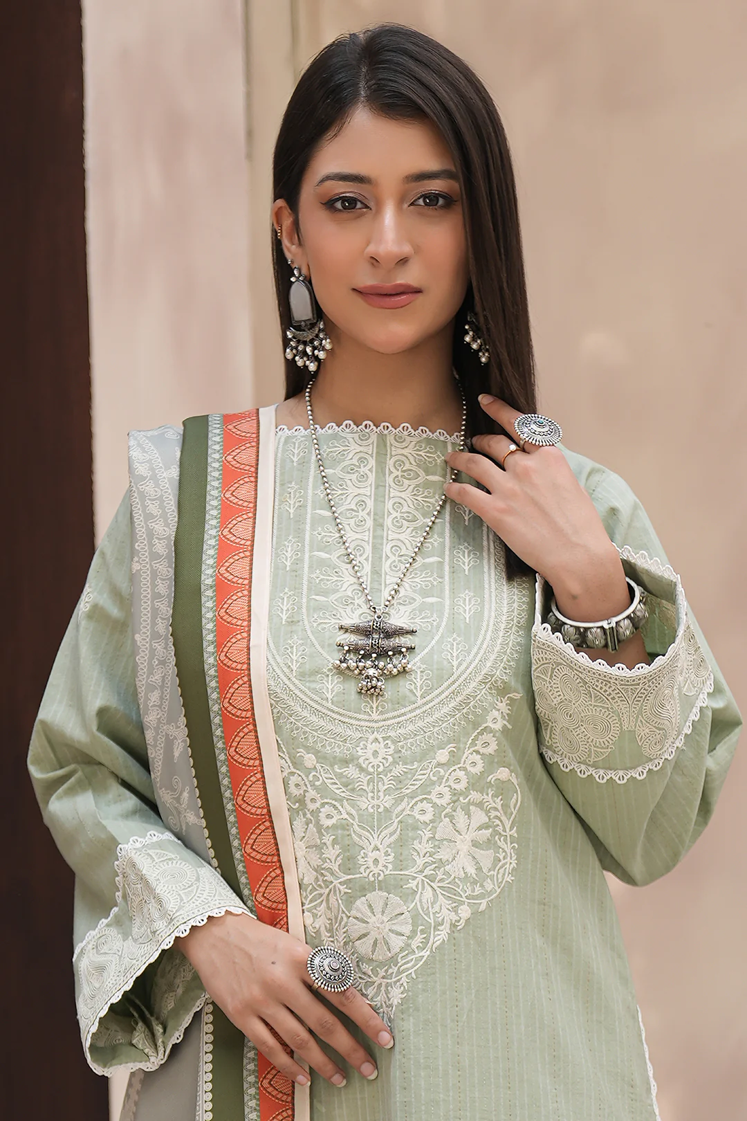 Embroidered Shirt Shalwar Shawl - 0408 - Image 2