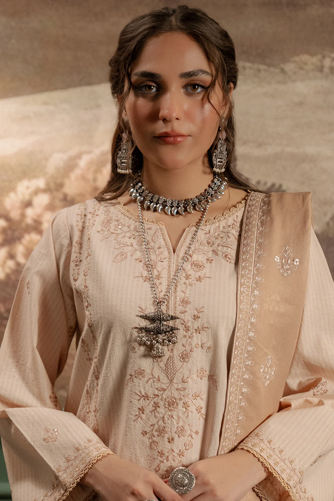 Embroidered Shirt Shalwar Shawl - 0410 - Image 3