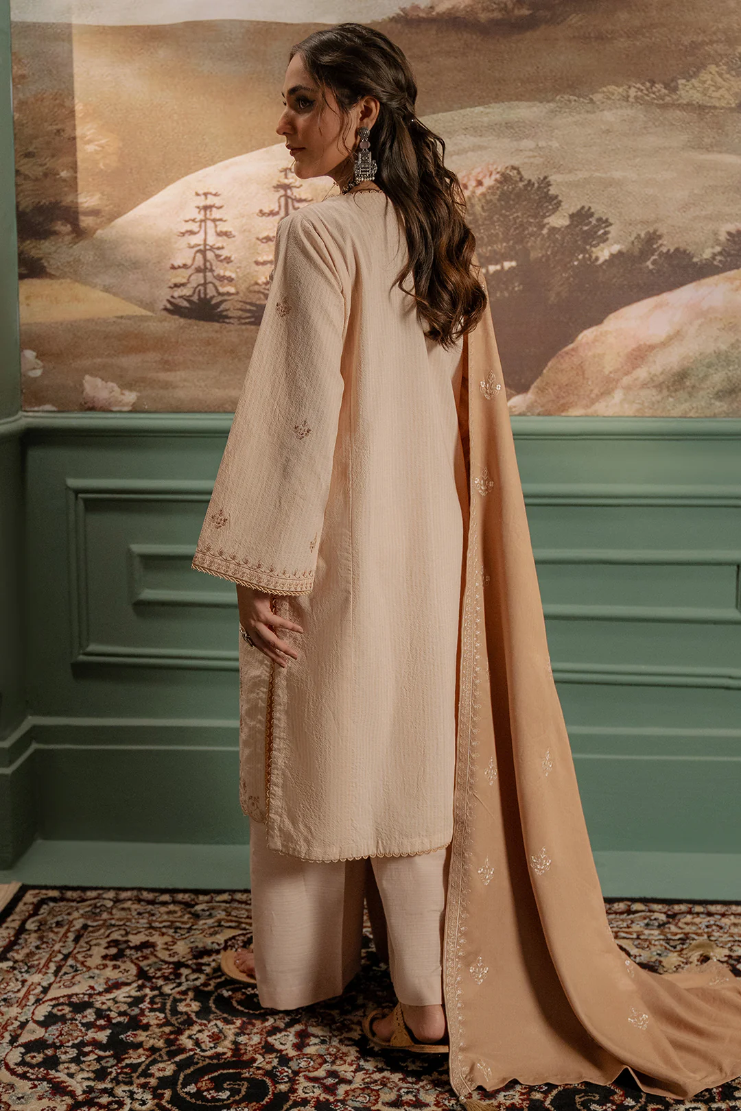 Embroidered Shirt Shalwar Shawl - 0410 - Image 5