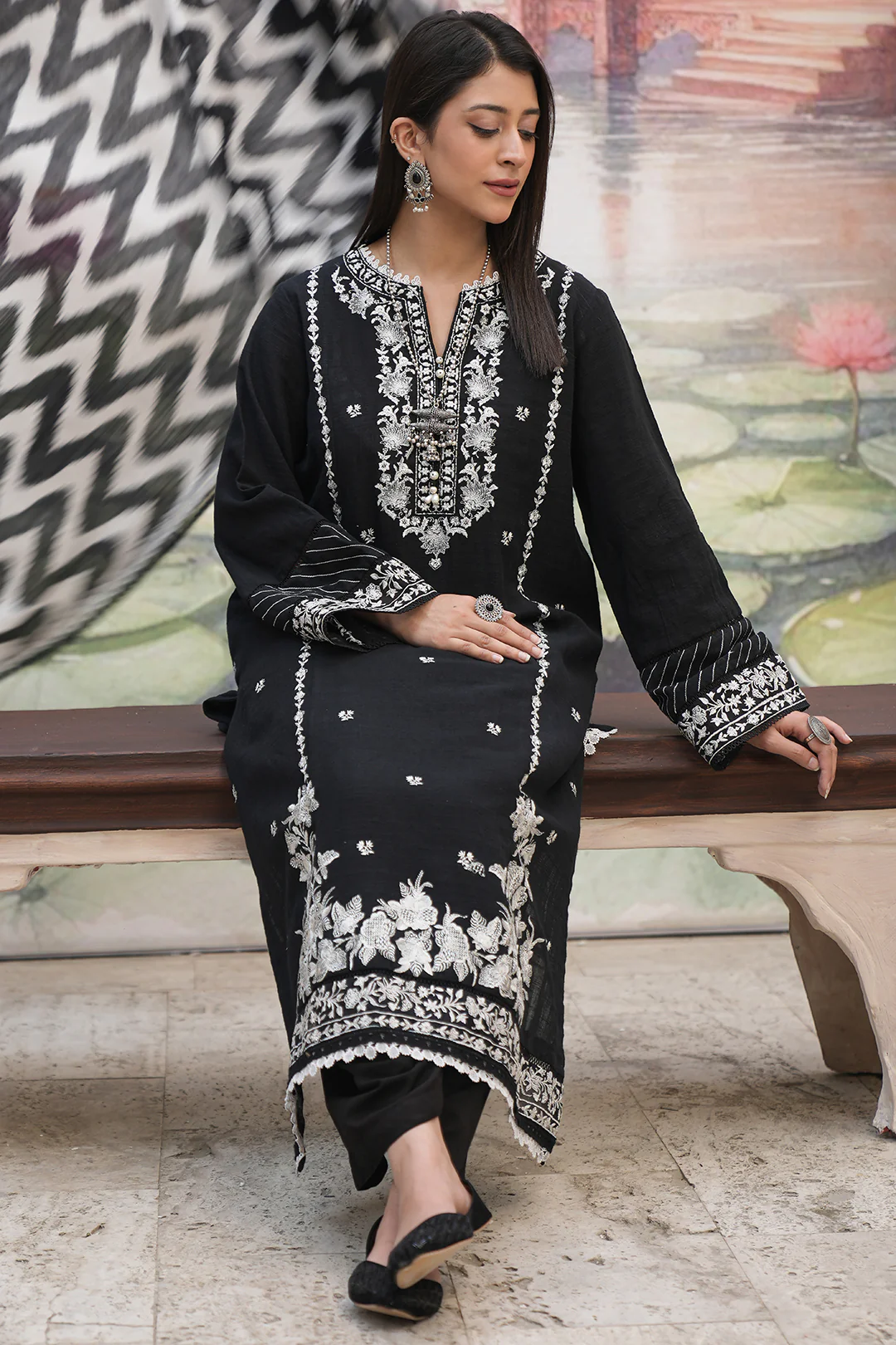 Embroidered Shirt Shalwar Shawl - 0490 - Image 3