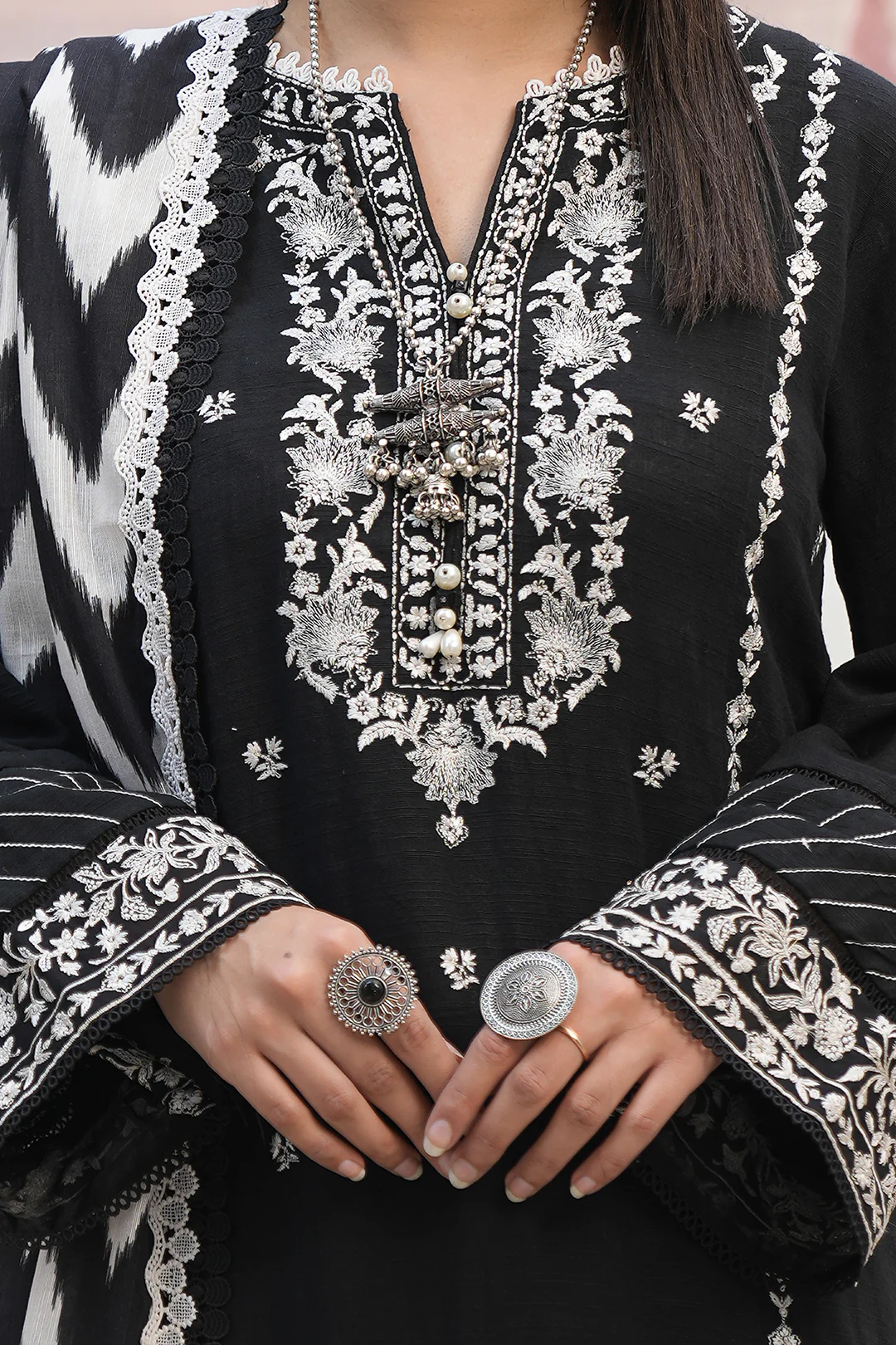 Embroidered Shirt Shalwar Shawl - 0490 - Image 4
