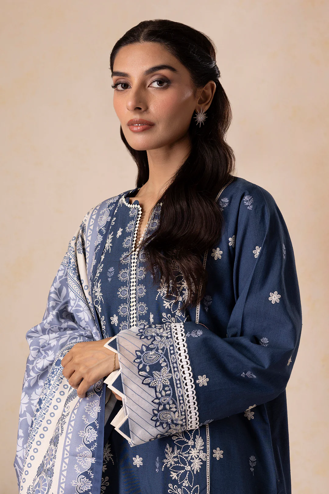 Embroidered Shirt Shalwar Shawl - 0163 - Image 3