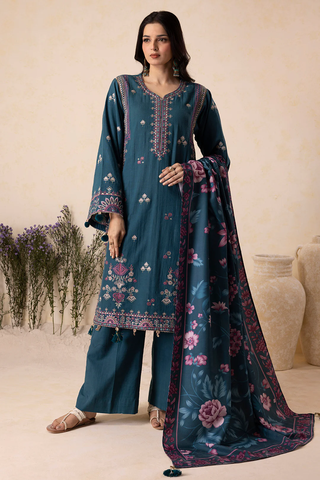 Embroidered Shirt Shalwar Shawl - 0177 - Image 4