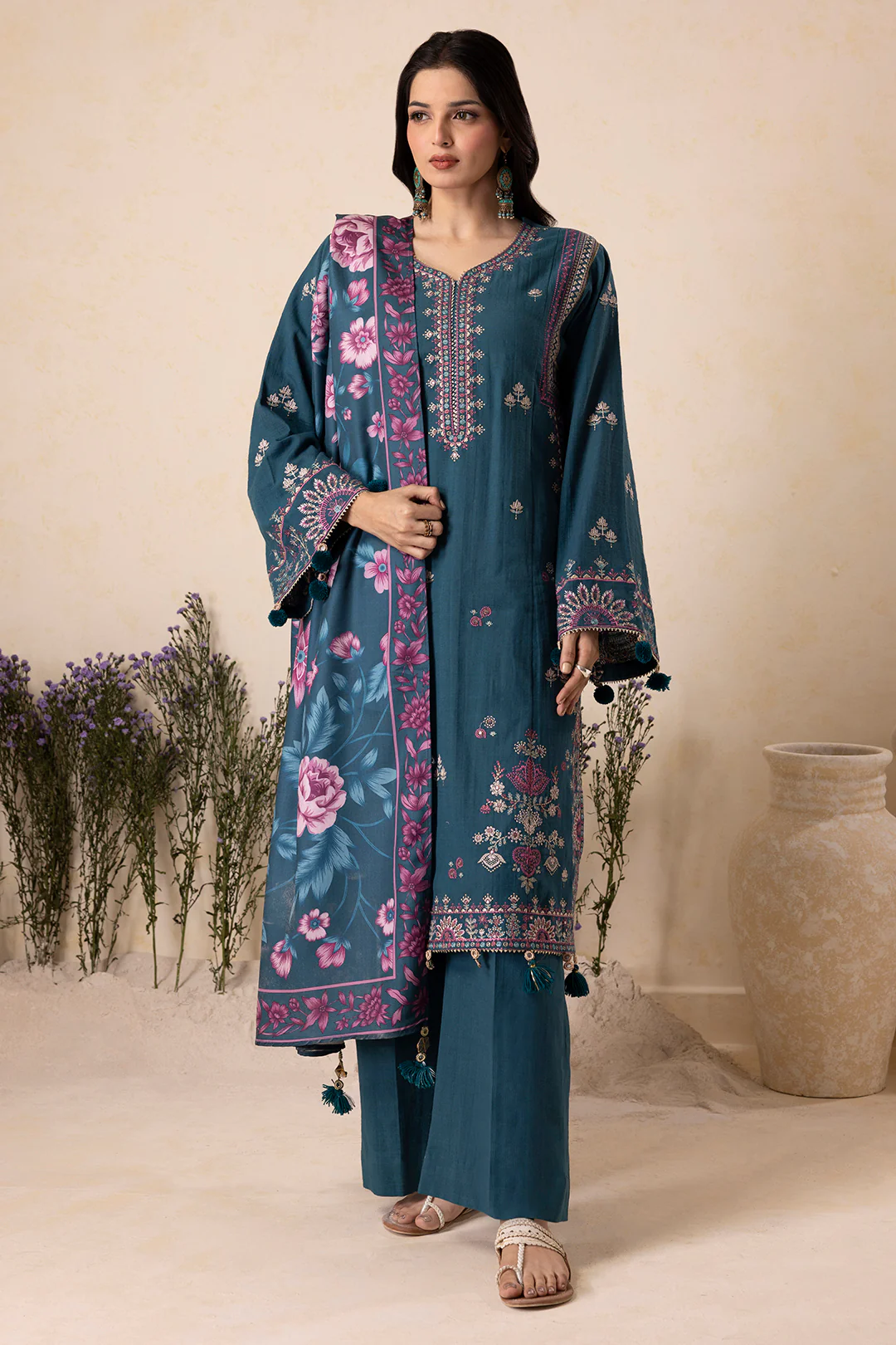 Embroidered Shirt Shalwar Shawl - 0177 - Image 7