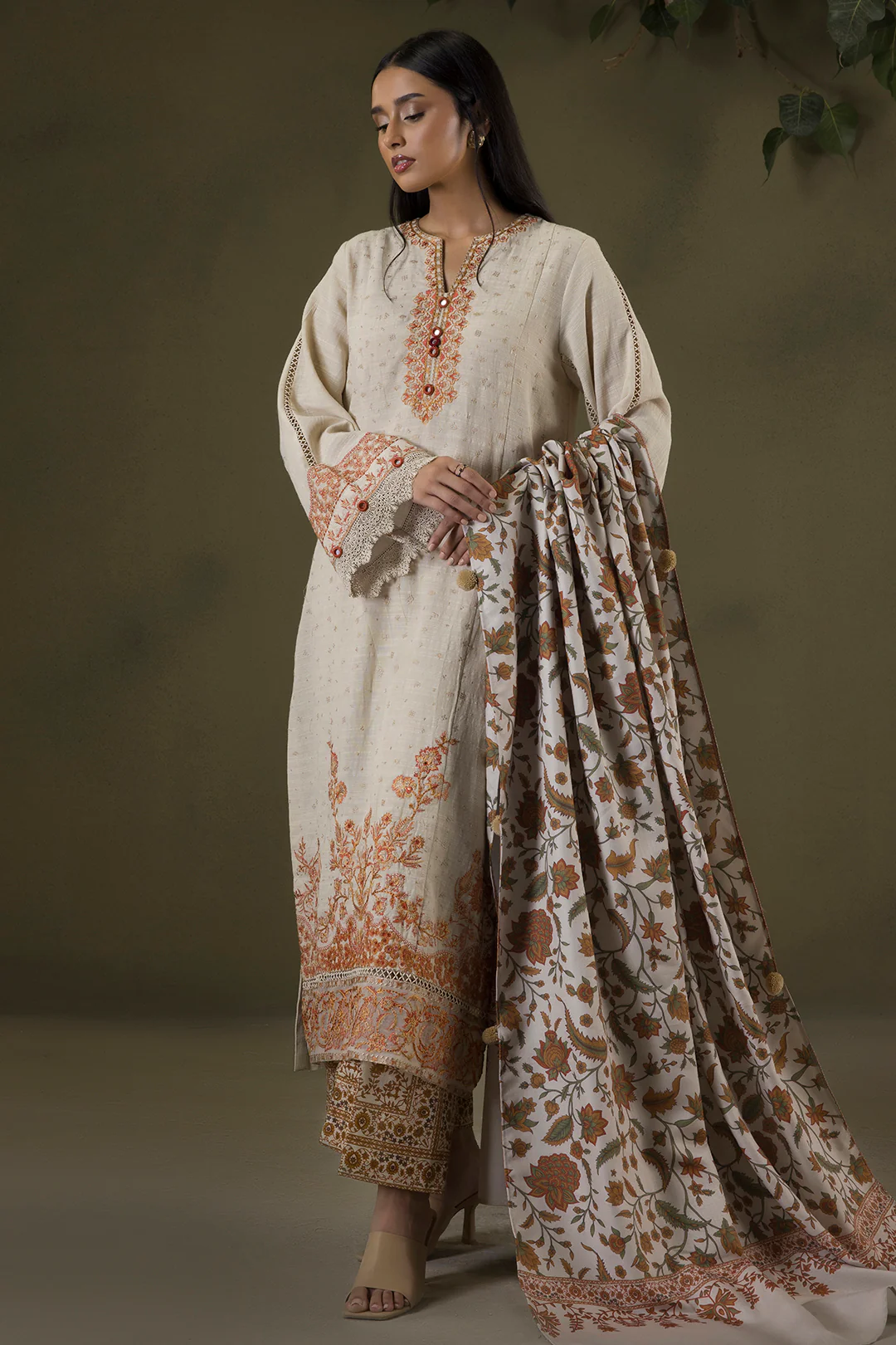 Embroidered Shirt Shalwar Shawl - 0235 - Image 2