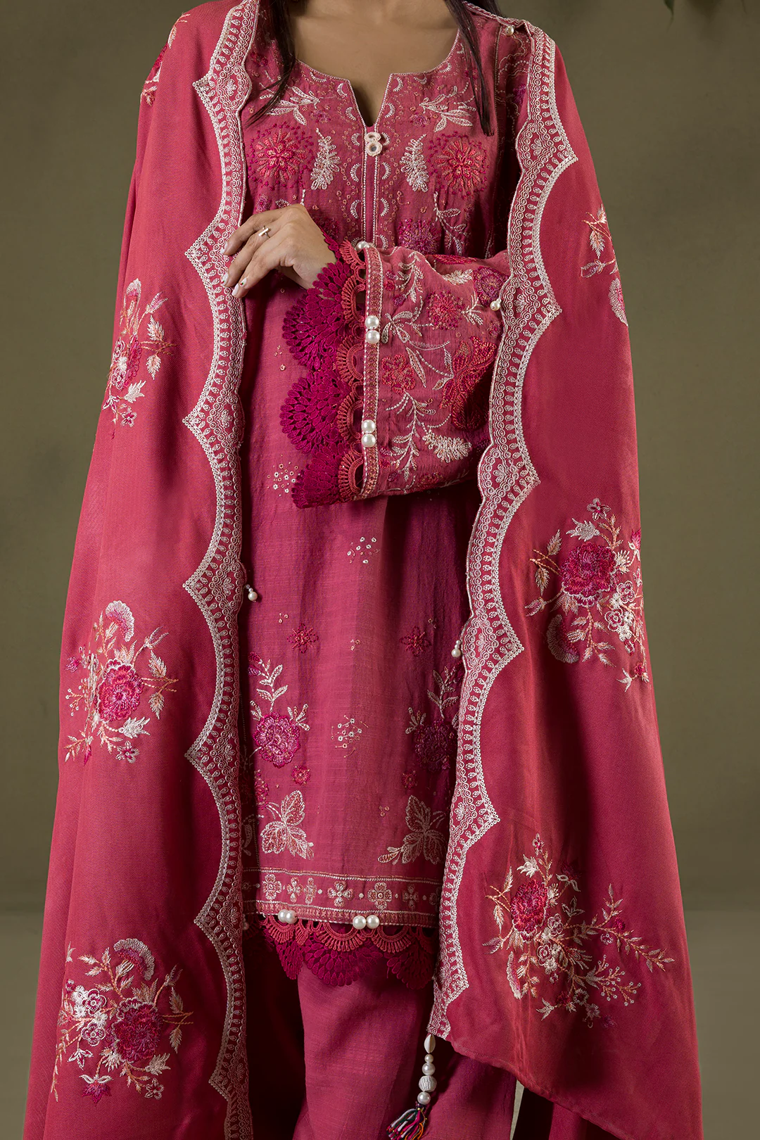Embroidered Shirt Shalwar Shawl - 0240 - Image 8
