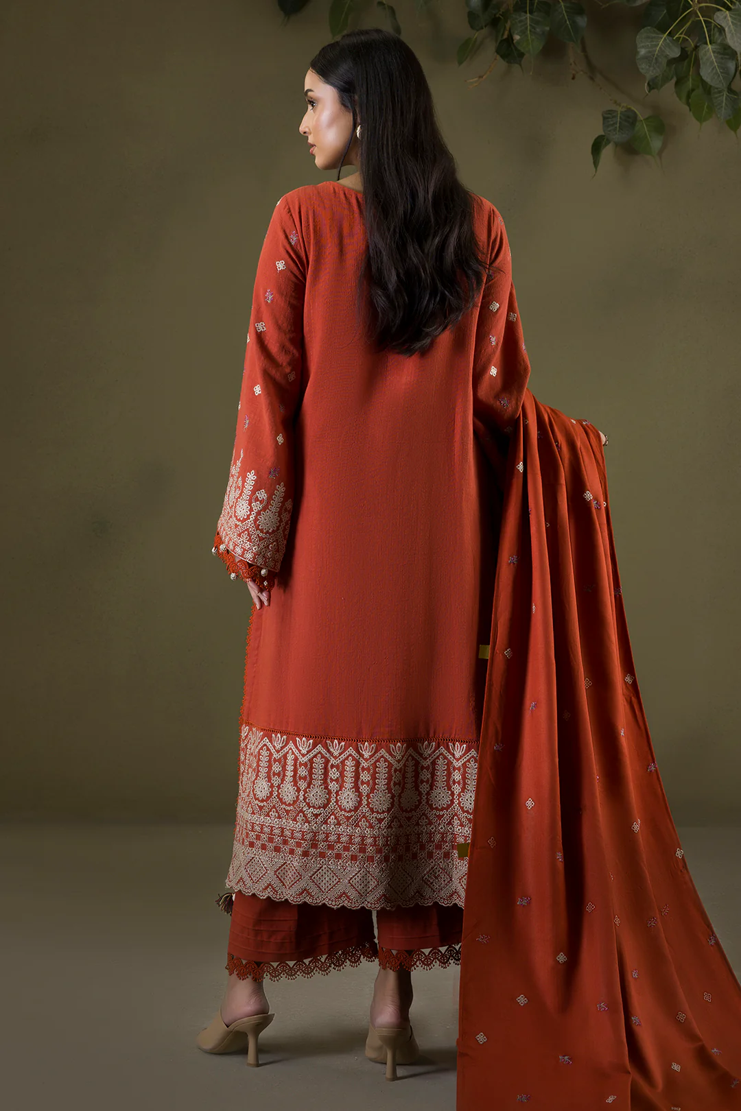 Embroidered Shirt Shalwar Shawl - 0241 - Image 11